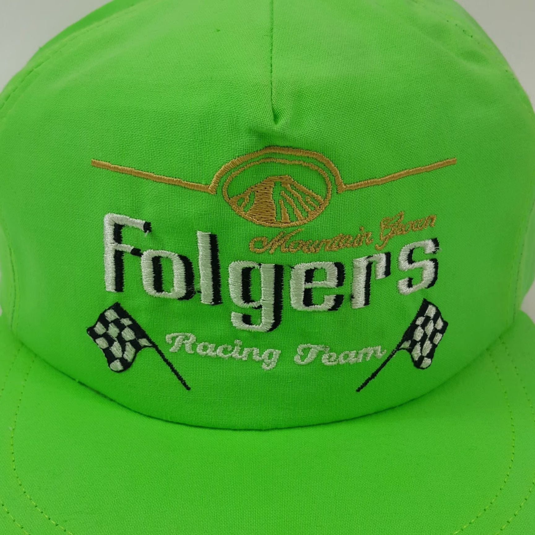 NASCAR VINTAGE Folgers NASCAR Racing Team Snapback Adjustable Trucker Hat Mens Green 80s 90s Retro USA Made Baseball Cap Size ONE SIZE - 2 Thumbnail