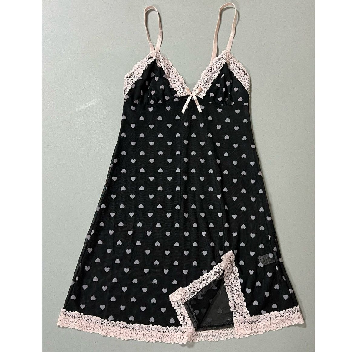 Vintage Black Pink Hearts Babydoll Nightie Lingerie Dress Size S 🖤🩷 Size S / US 4 / IT 40 - 2 Thumbnail
