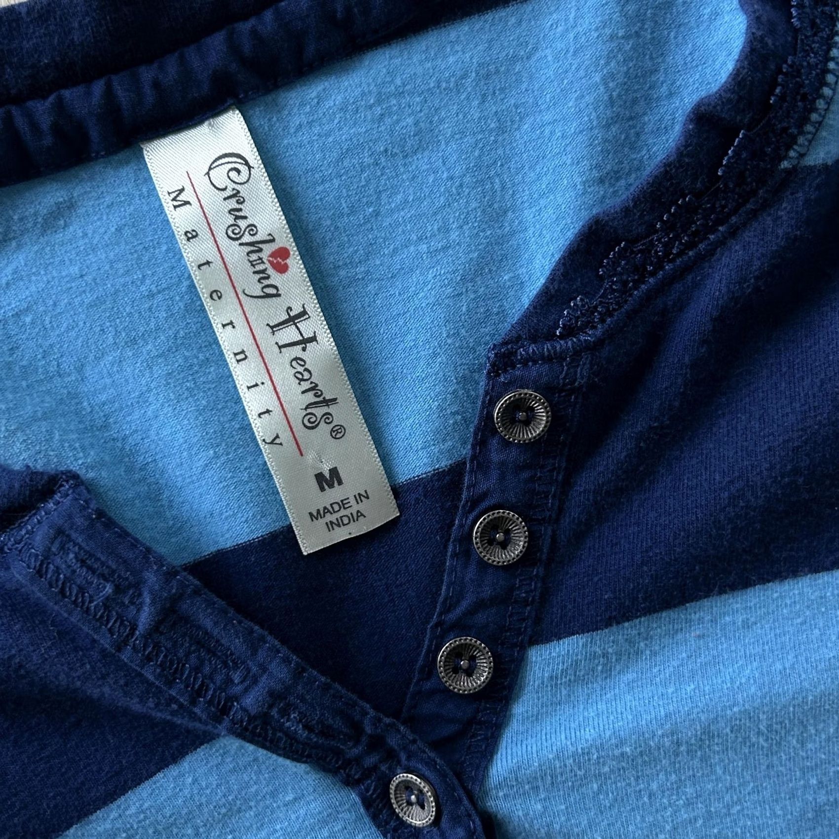 Vintage Cherishing Hearts Maternity Tunic Shirt Women M Blue Striped Henley 3/4 Sleeve Jersey Cotton Spandex Casual Vintage: No Women Size M / US 6-8 / IT 42-44 - 3 Thumbnail