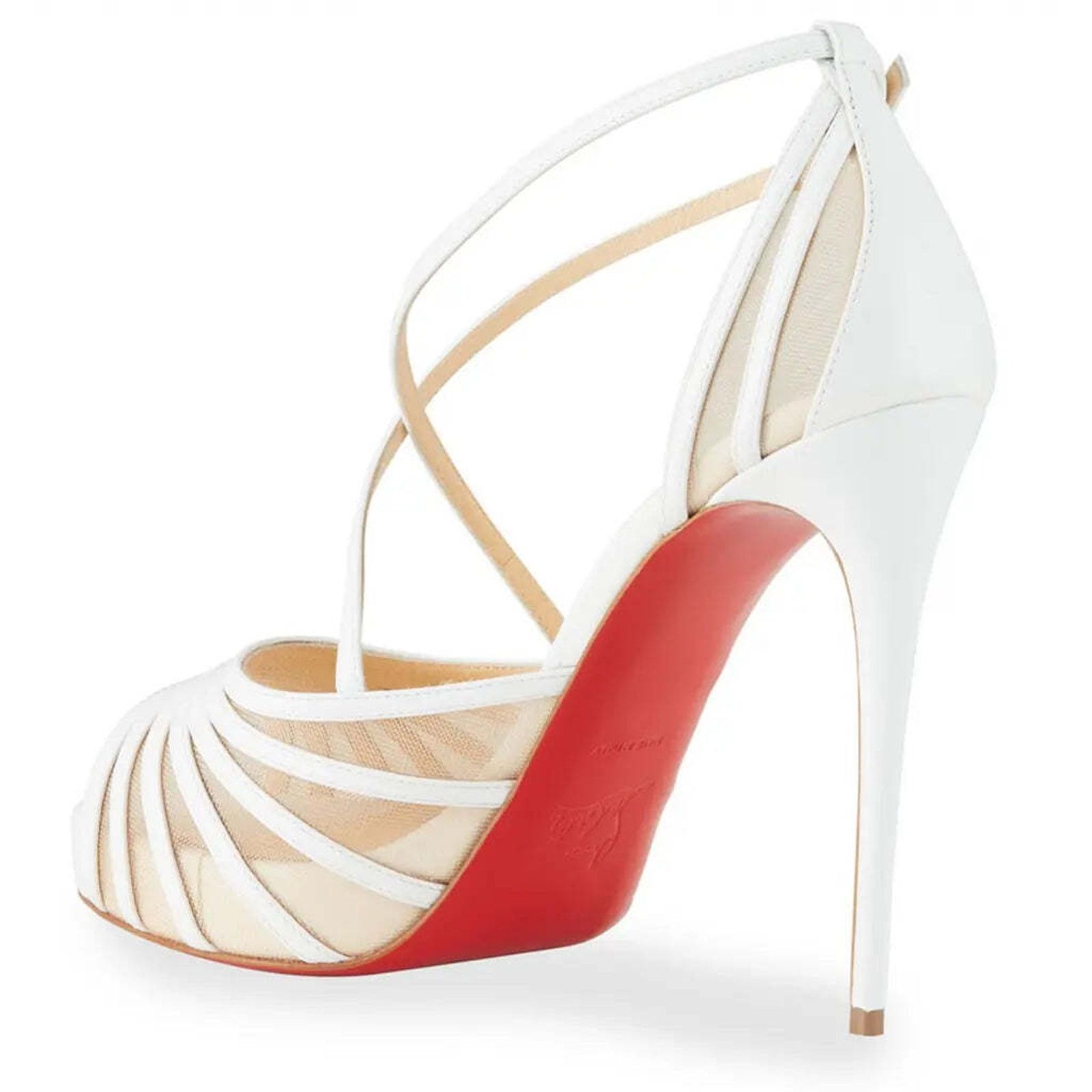 Christian Louboutin Filamenta 120 White Nude Mesh Cross Ankle Strap Heel Pump 42 Size US 12 / IT 42 - 8 Thumbnail
