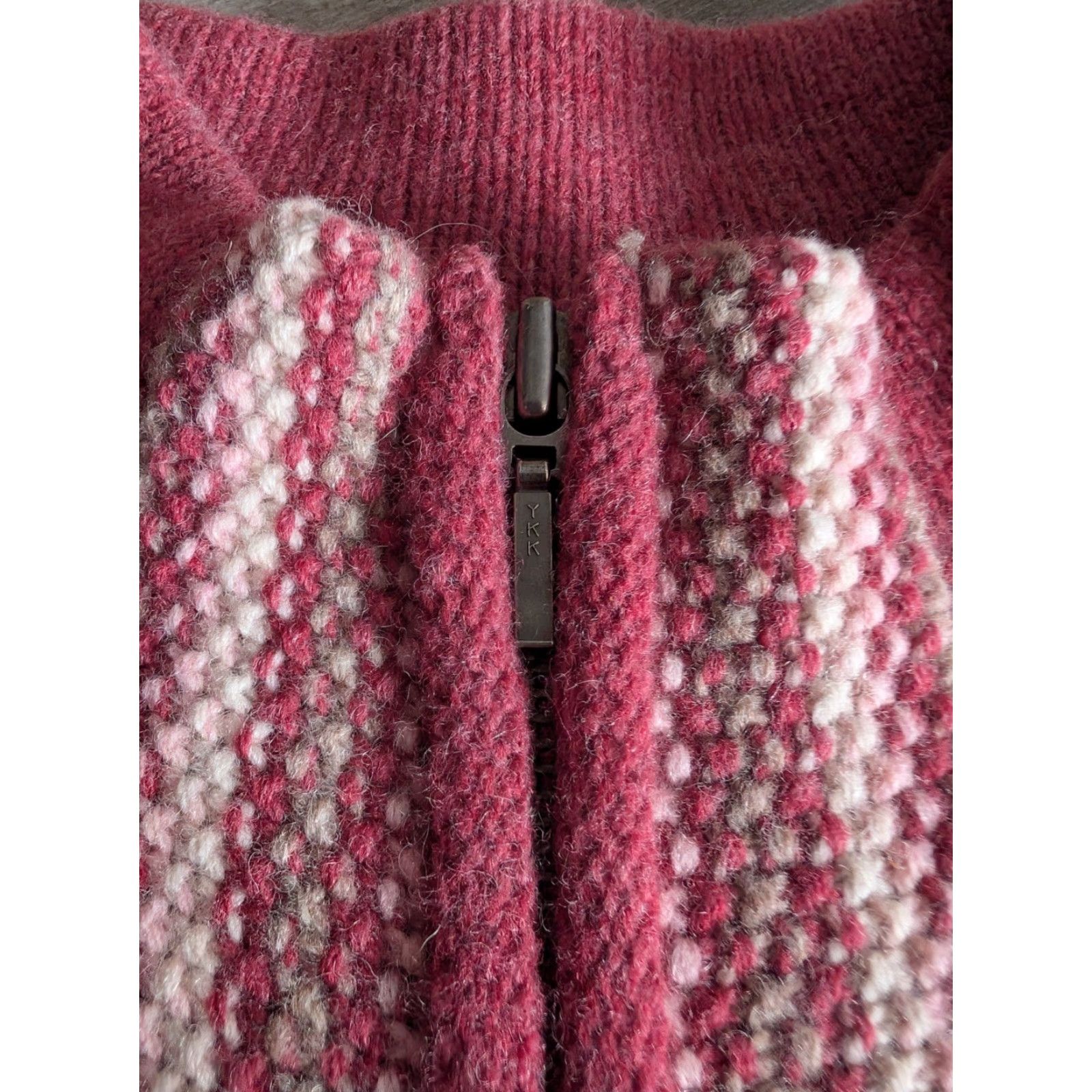 Vintage LL Bean Lambswool Cardigan Sweater Womens Medium Maroon Full Zip Striped Size M / US 6-8 / IT 42-44 - 6 Thumbnail