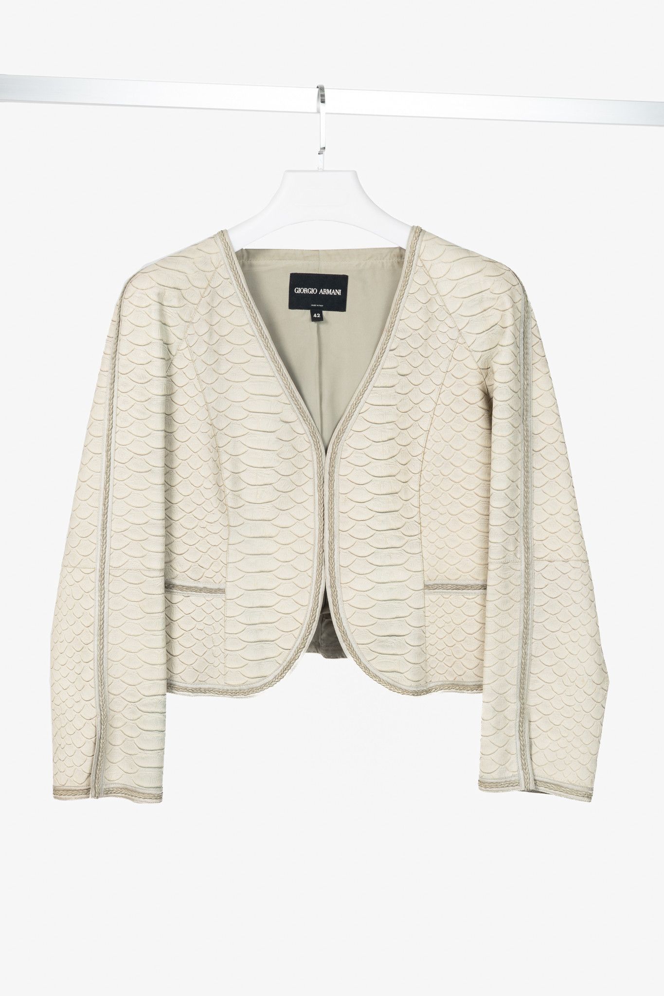 Giorgio Armani Giorgio Armani Beige Reptile-Embossed Leather Jacket Size M / US 6-8 / IT 42-44 - 1 Thumbnail