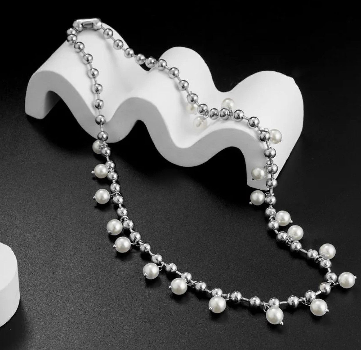 Jewelry Small Beads Chain Imitation Pearl Pendant Choker Necklace Size ONE SIZE - 4 Thumbnail