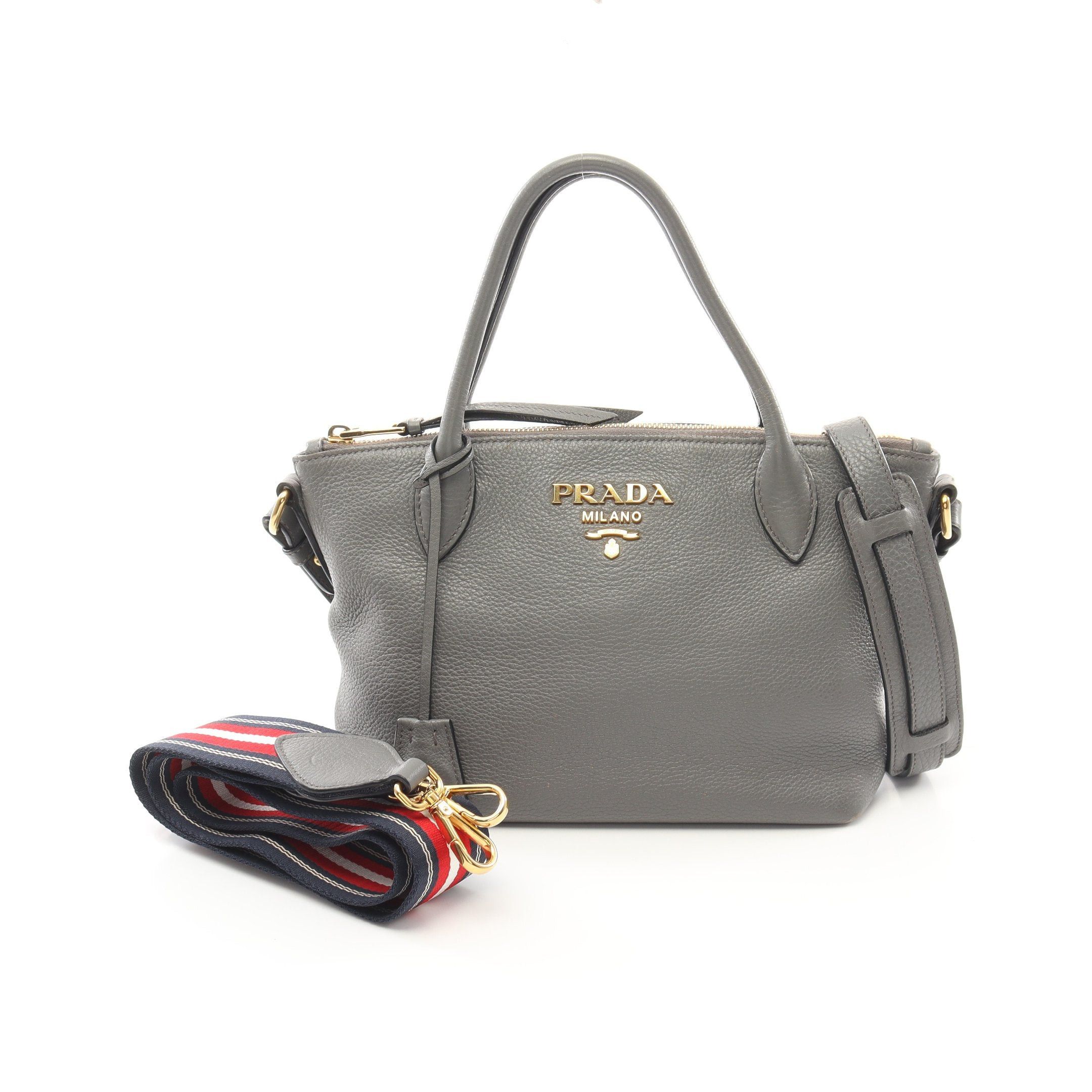 Prada Prada Vit Daino Handbag Leather Gray Size ONE SIZE - 1 Thumbnail