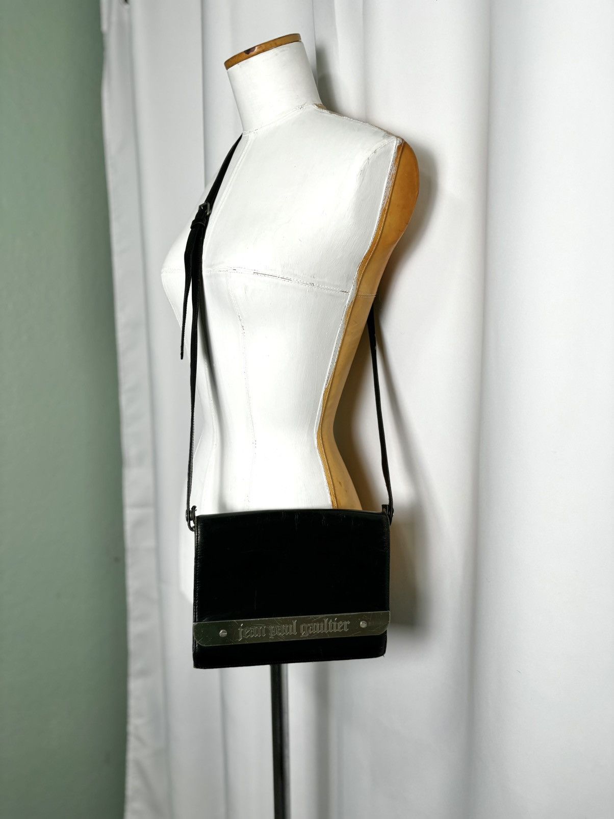 Vintage Jean Paul Gaultier Black Leather Metal Plate Purse