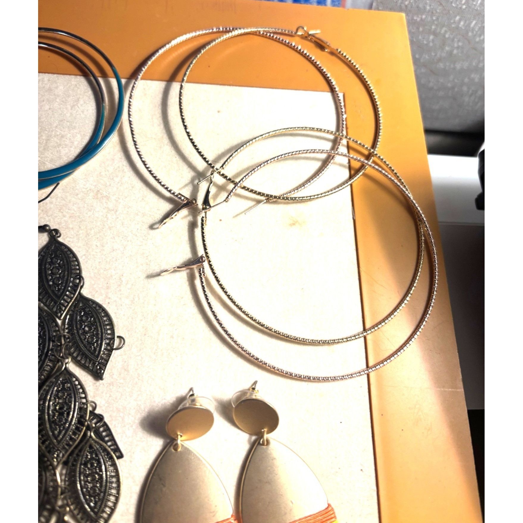 Other Mixed Earring Set With Gold Hoops Black Leaf Dangles Yellow Size ONE SIZE - 12 Thumbnail