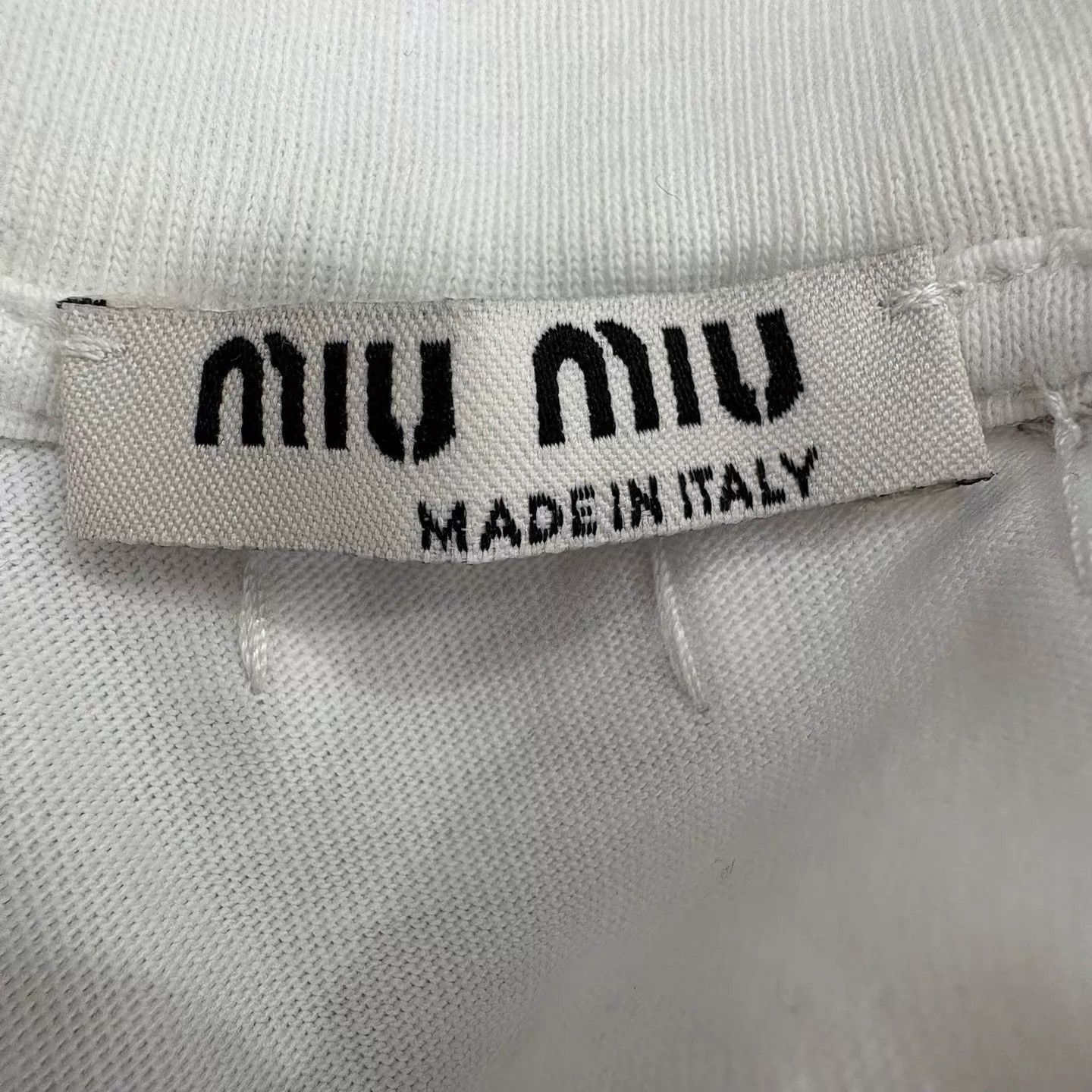 Miu Miu MIU MIU white crystal-pearl logo short-sleeve T-shirt Size L / US 10 / IT 46 - 4 Thumbnail