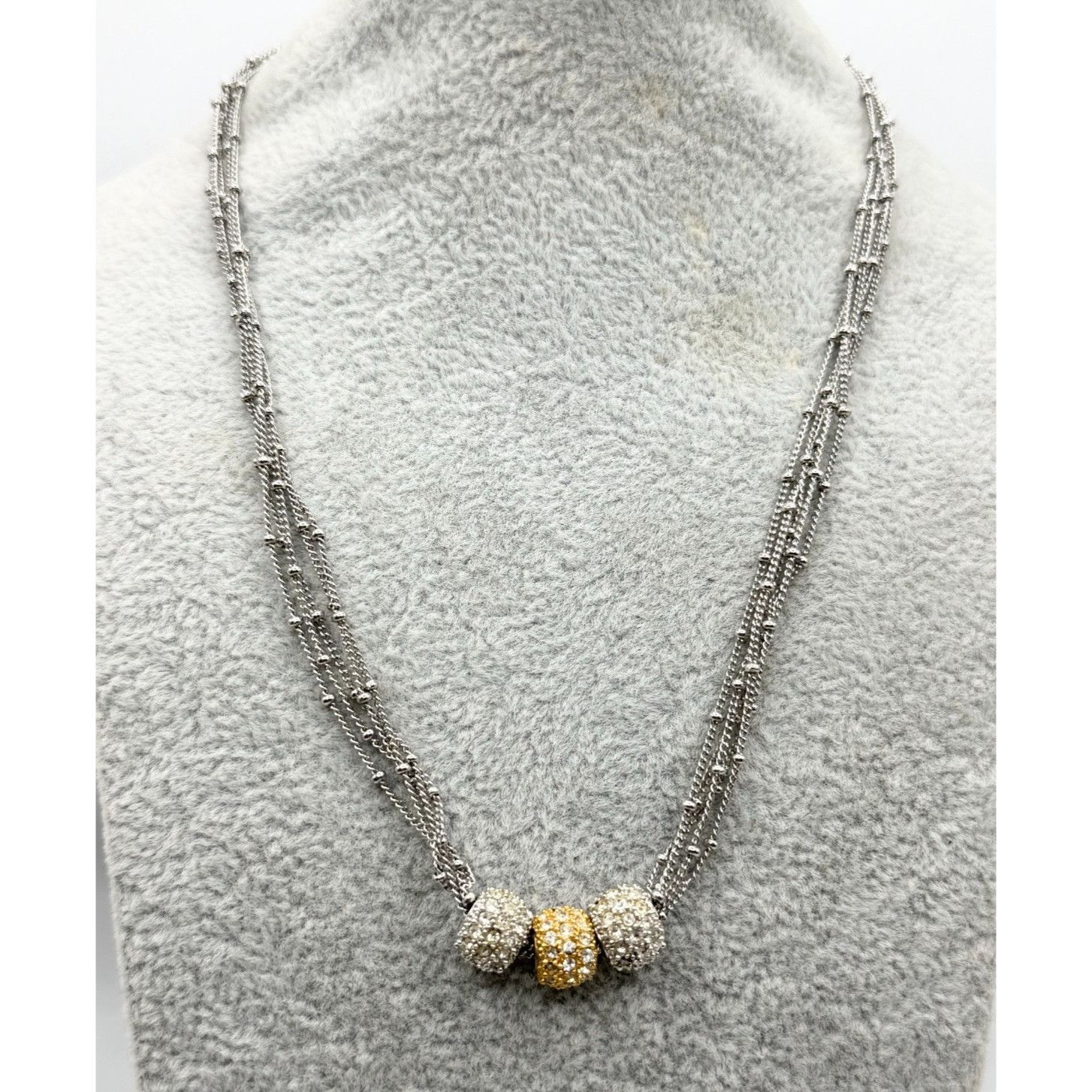 Vintage silver multi chain rhinestone necklace