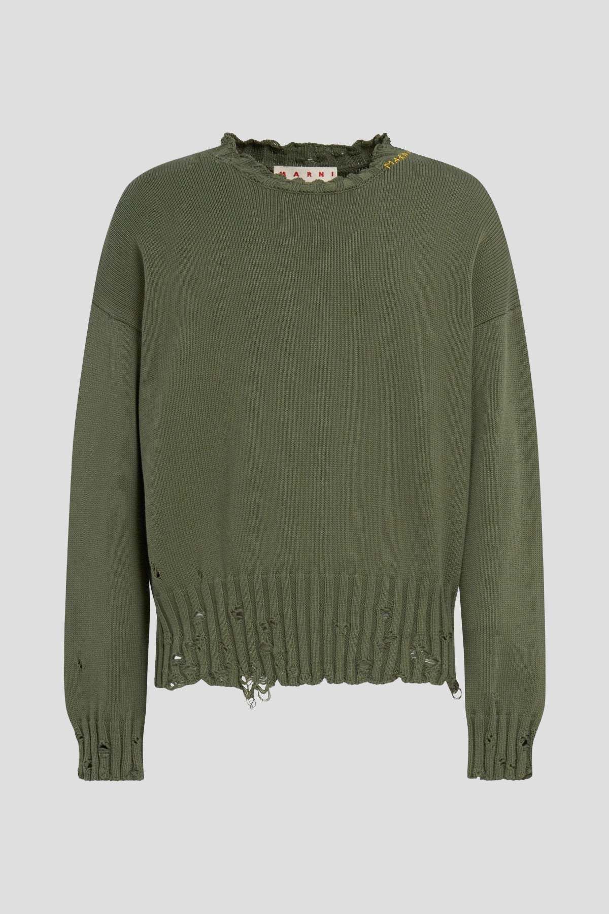 Marni o1f1d3z0525 Engineered-Destruction Sweater in Green Size US S / EU 44-46 / 1 - 1 Thumbnail