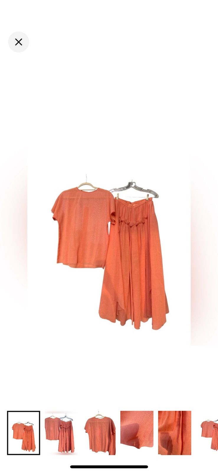 Chloe RARE 70’s VTG CHLOE LINEN CORAL SMOCKED RUFFLE SKIRT & TOP Size XS / US 0-2 / IT 36-38 - 2 Thumbnail