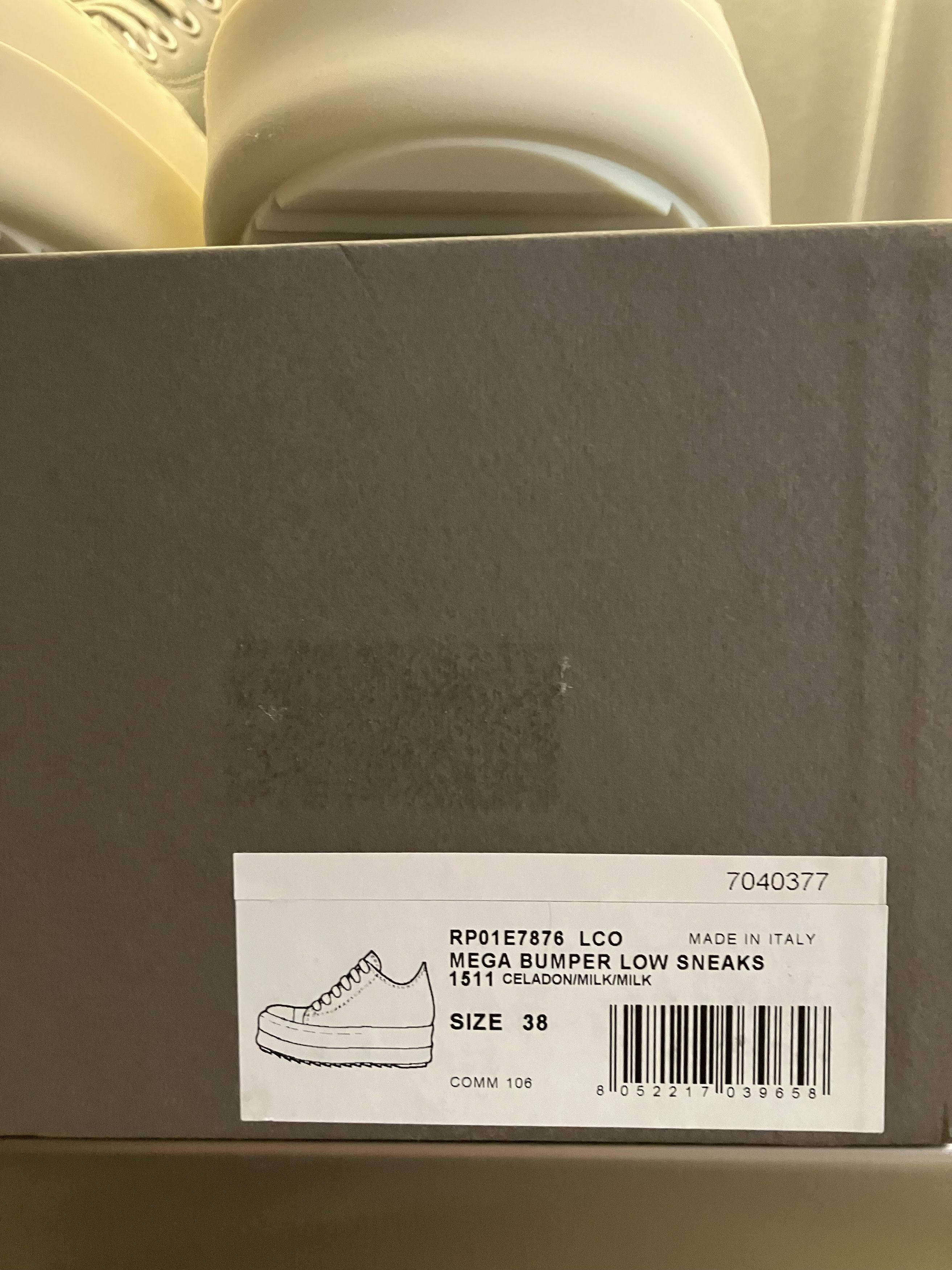 Rick Owens Low Mega Bumper Leather Sneaker Celadon/Milk/Milk Size US 5.5 / EU 38 - 9 Thumbnail
