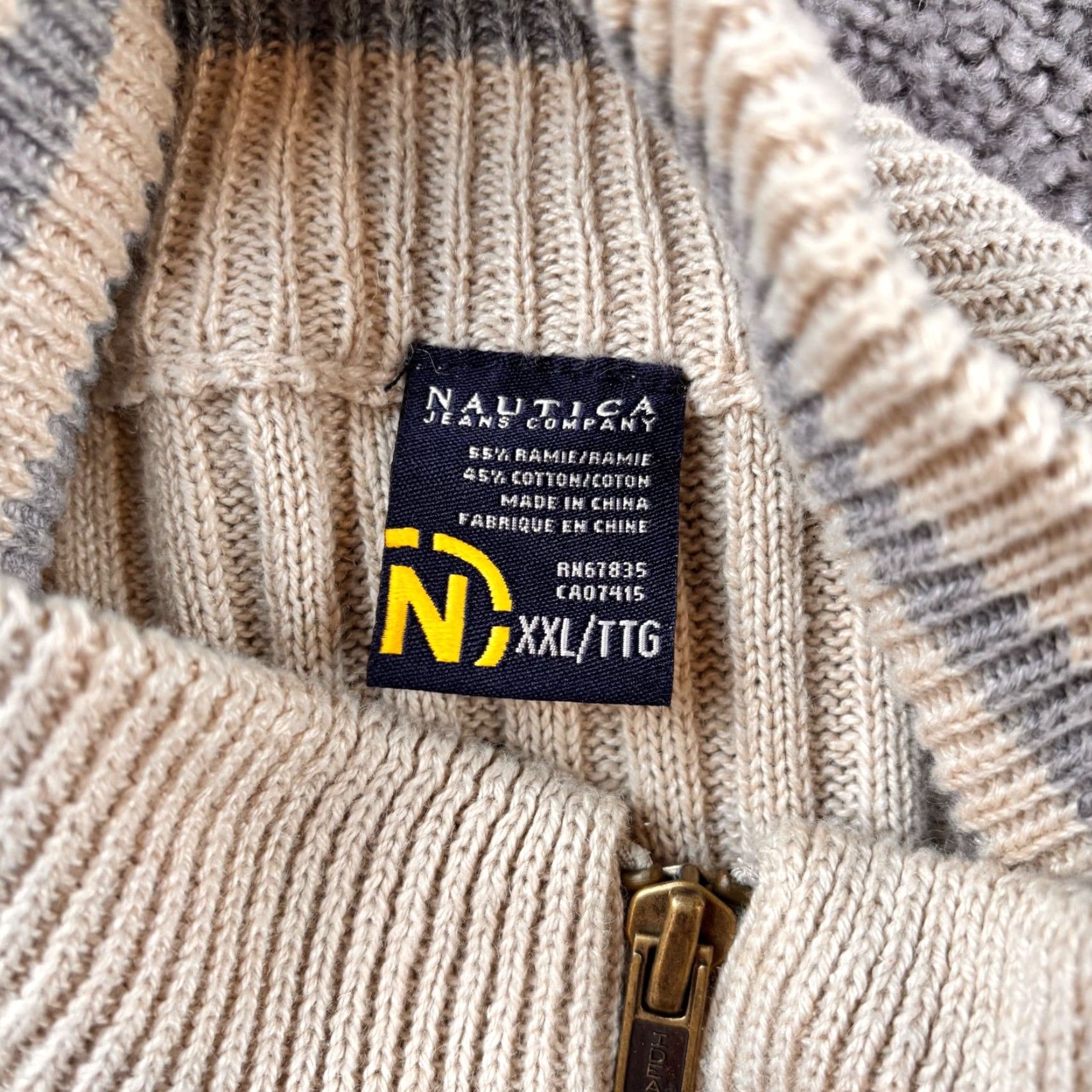 Nautica VINTAGE Nautica Sweater Mens 2XL Beige Full Zip Rib Knit Preppy Casual Pullover Long Sleeve Regular Knit Men MPN 6068 Size US XXL / EU 58 / 5 - 3 Thumbnail