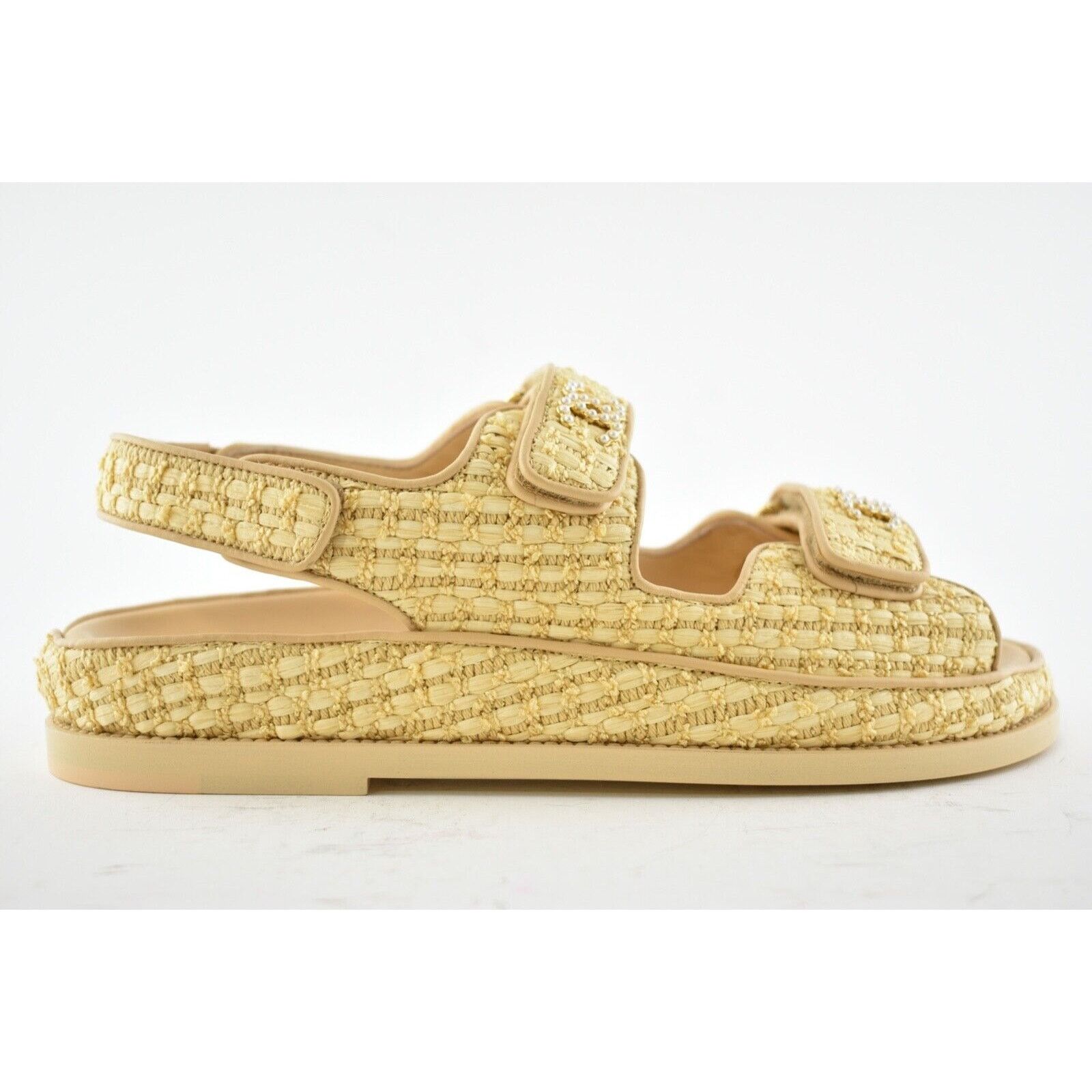 Chanel Chanel 21C Beige Raffia Pearl CC Logo Mule Slide Strap Flat Size US 8.5 / IT 38.5 - 2 Thumbnail