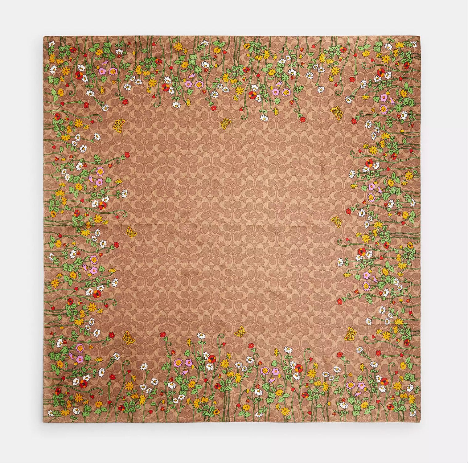 Coach Signature Spring Blossom Print Silk Square Scarf CEK55 Size ONE SIZE - 5 Thumbnail