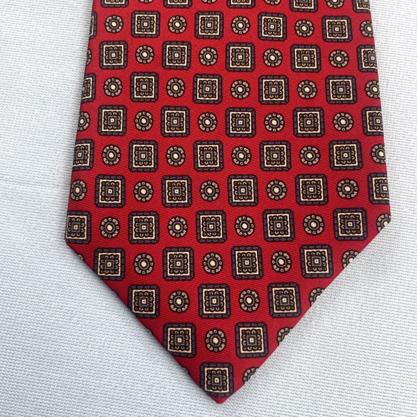 Vintage Brookville Collection Silk Wide Multi-Print Medallion vtg 80s Red Necktie 3.7x59 Size ONE SIZE - 2 Thumbnail