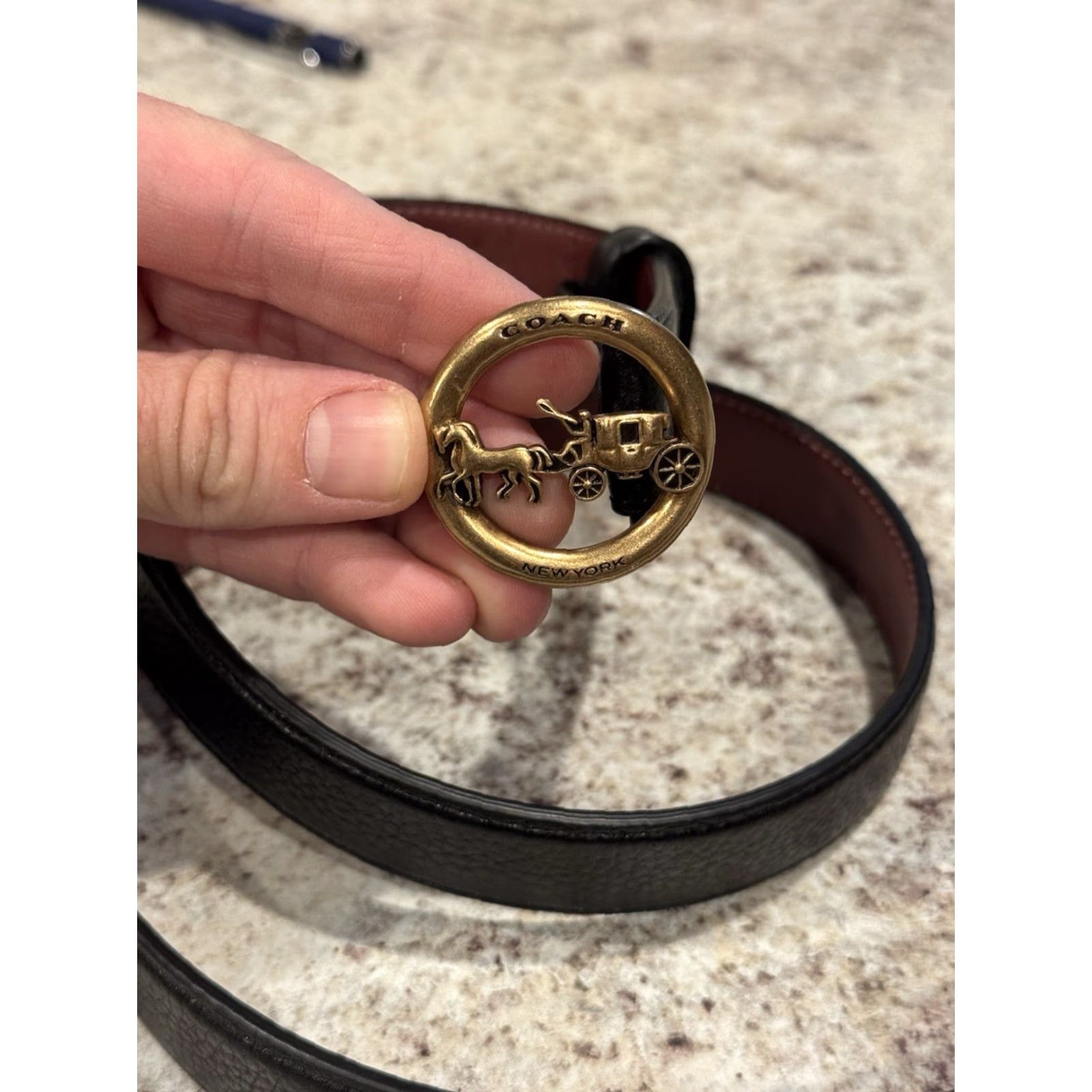 Coach Coach Belt Woman Adjustable Black Leather 1 in Buckle Horse and Carriage Large M20 44 Size ONE SIZE - 2 Thumbnail