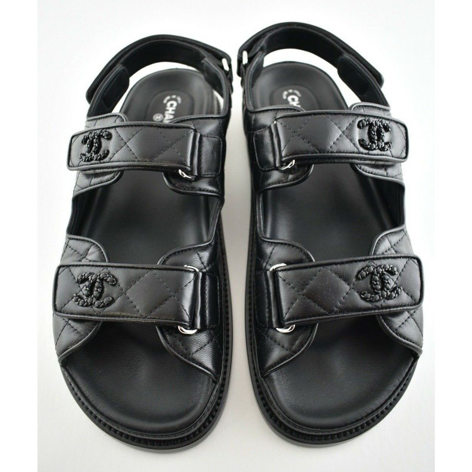 Chanel Black Leather Quilted Chain CC Logo Mule Slide