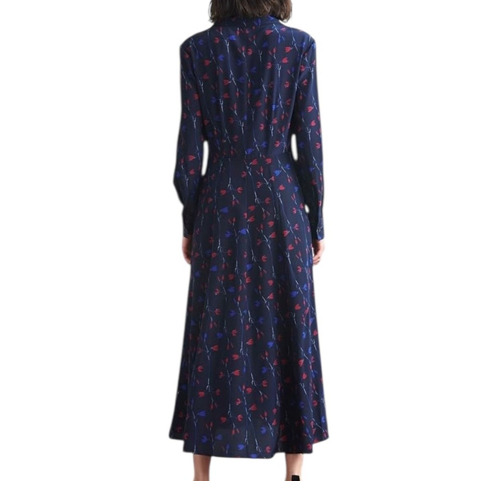 THAKOON Thakoon Silk Navy Tulip Long Sleeve Shirt Midi Dress NWT 4 Size S / US 4 / IT 40 - 2 Thumbnail