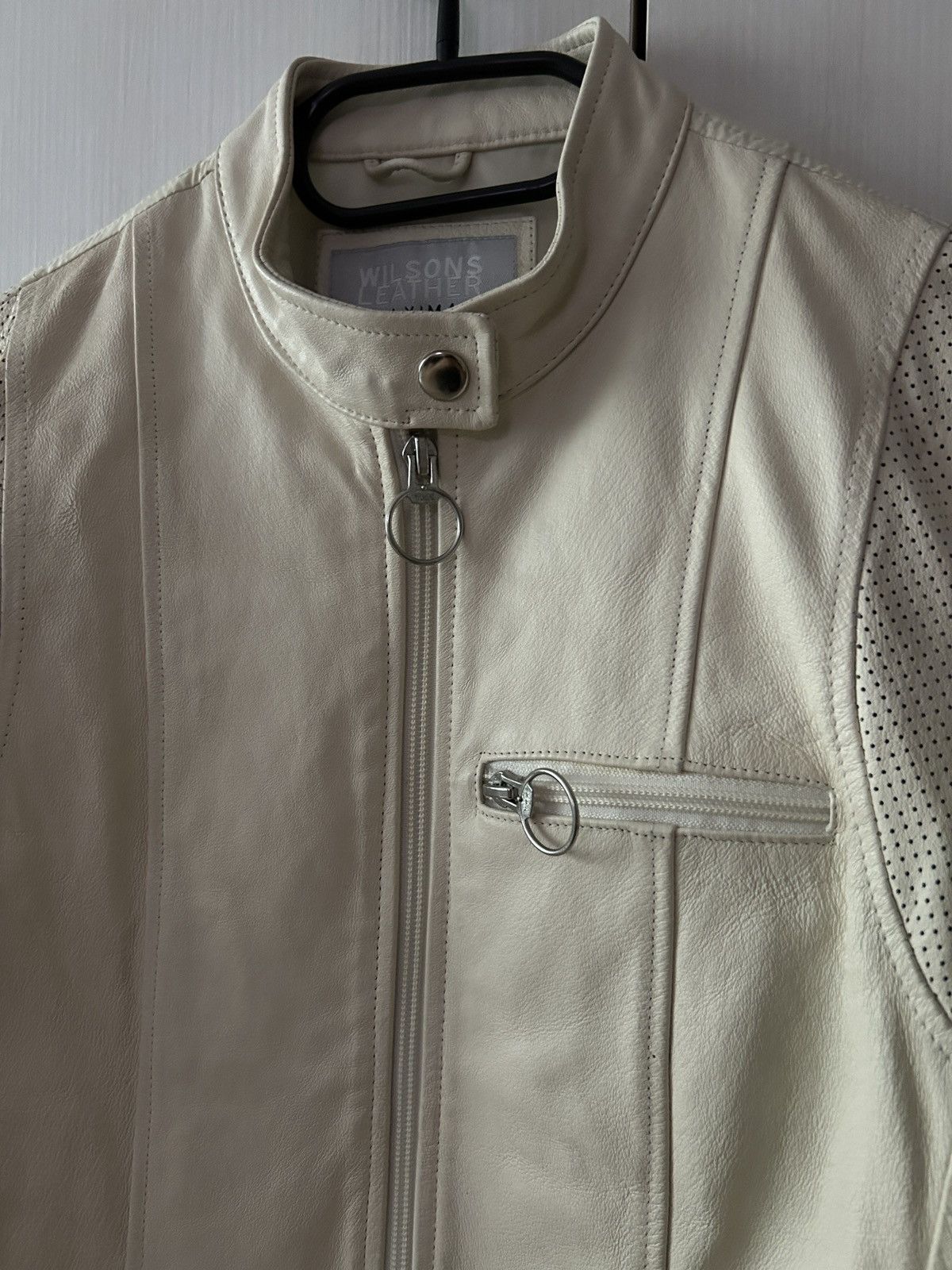 Vintage × Wilsons Leather Vintage Wilsons Leather Maxima white racing leather jacket Size S / US 4 / IT 40 - 2 Thumbnail