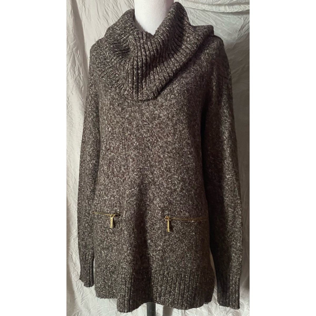 Michael Kors Michael Kors, Gray/Brown, Cable Knit, Oversized, Sweater Size S / US 4 / IT 40 - 7 Thumbnail