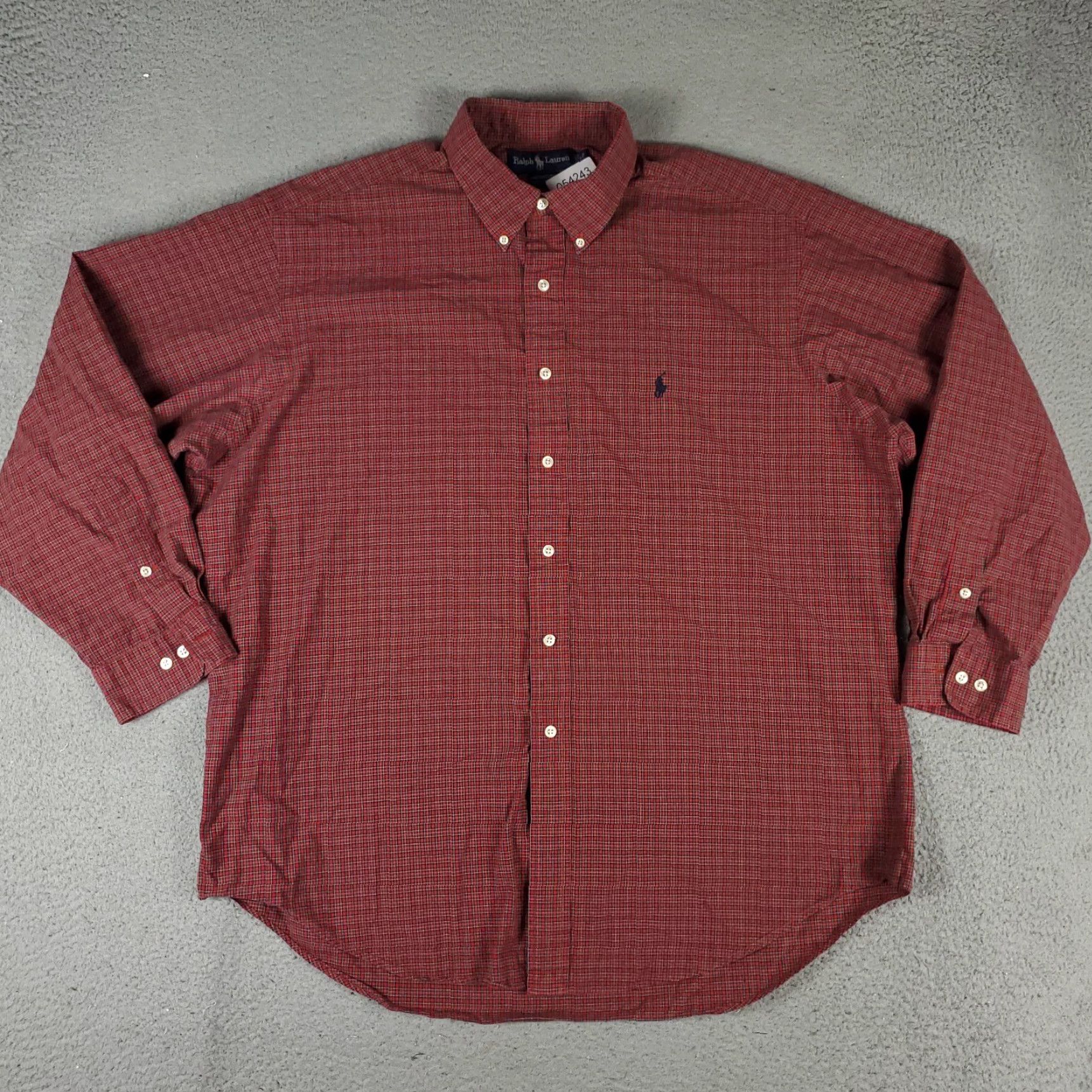 Ralph Lauren VINTAGE Ralph Lauren Shirt Men Dress Shirt Red Plaid 17 Button-Down Long Sleeve Mens 17 Red Plaid Dress Shirt Size 46R - 3 Thumbnail
