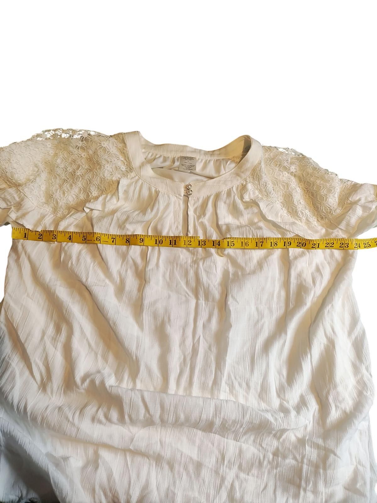 Designer Ashley Stewart White Long Sleeve Women's Blouse/Lace Details Size L / US 10 / IT 46 - 6 Thumbnail