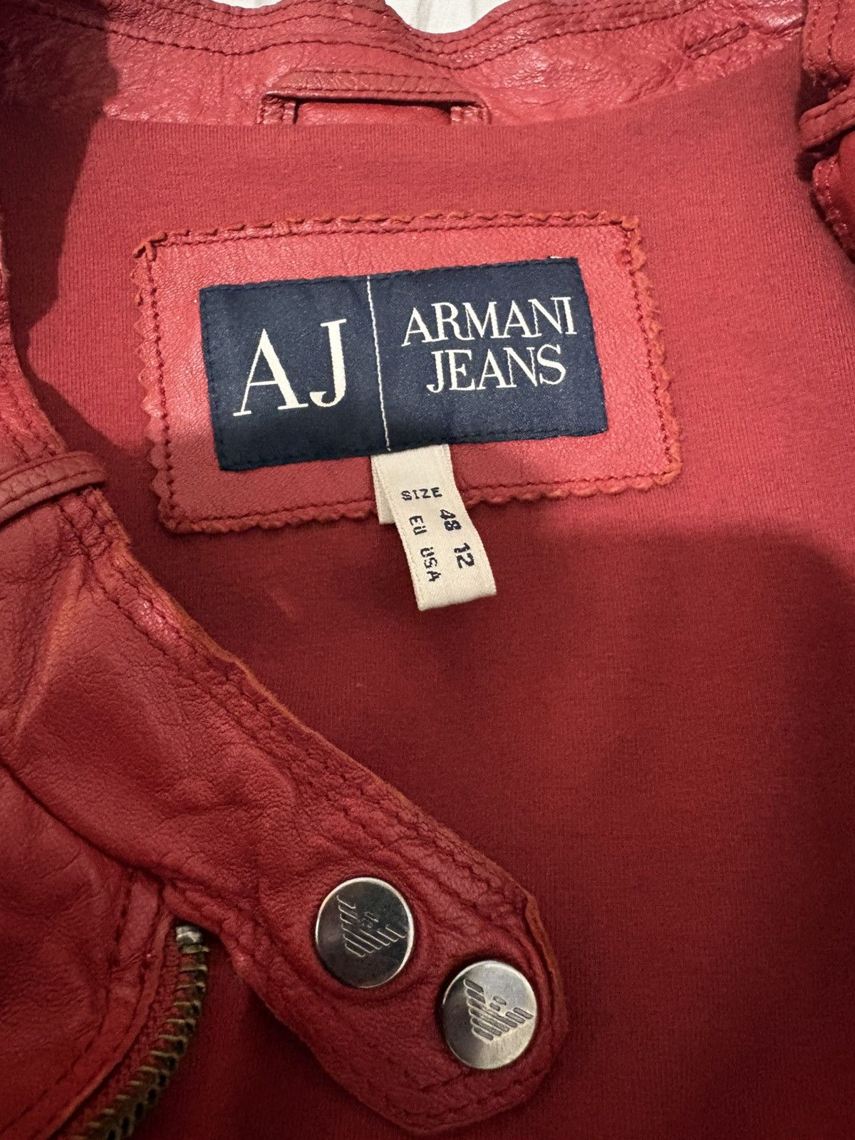 Emporio Armani Red Leather Jacket Emporio Armani Size US S / EU 44-46 / 1 - 4 Thumbnail