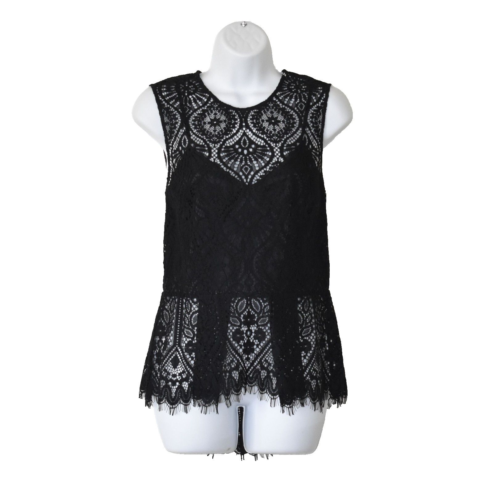 Veronica Beard VERONICA BEARD Black Lace Fringe Peplum Hem Top Sz 6 Size M / US 6-8 / IT 42-44 - 1 Thumbnail