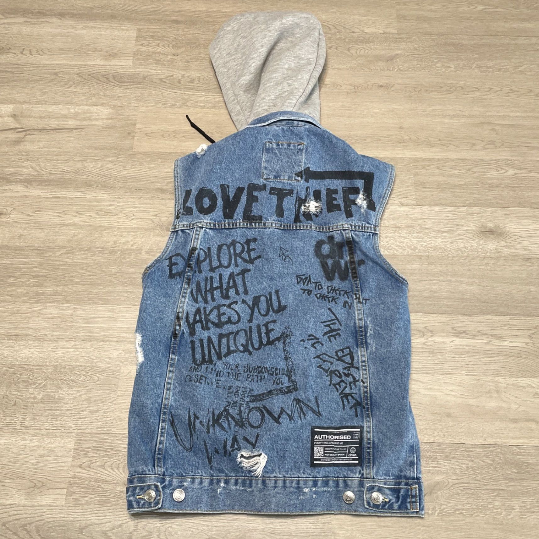 Zara VINTAGE Zara Hooded Denim Vest Women Small Streetwear Blue Cotton 90s Size 28" / US 6 / IT 42 - 7 Thumbnail
