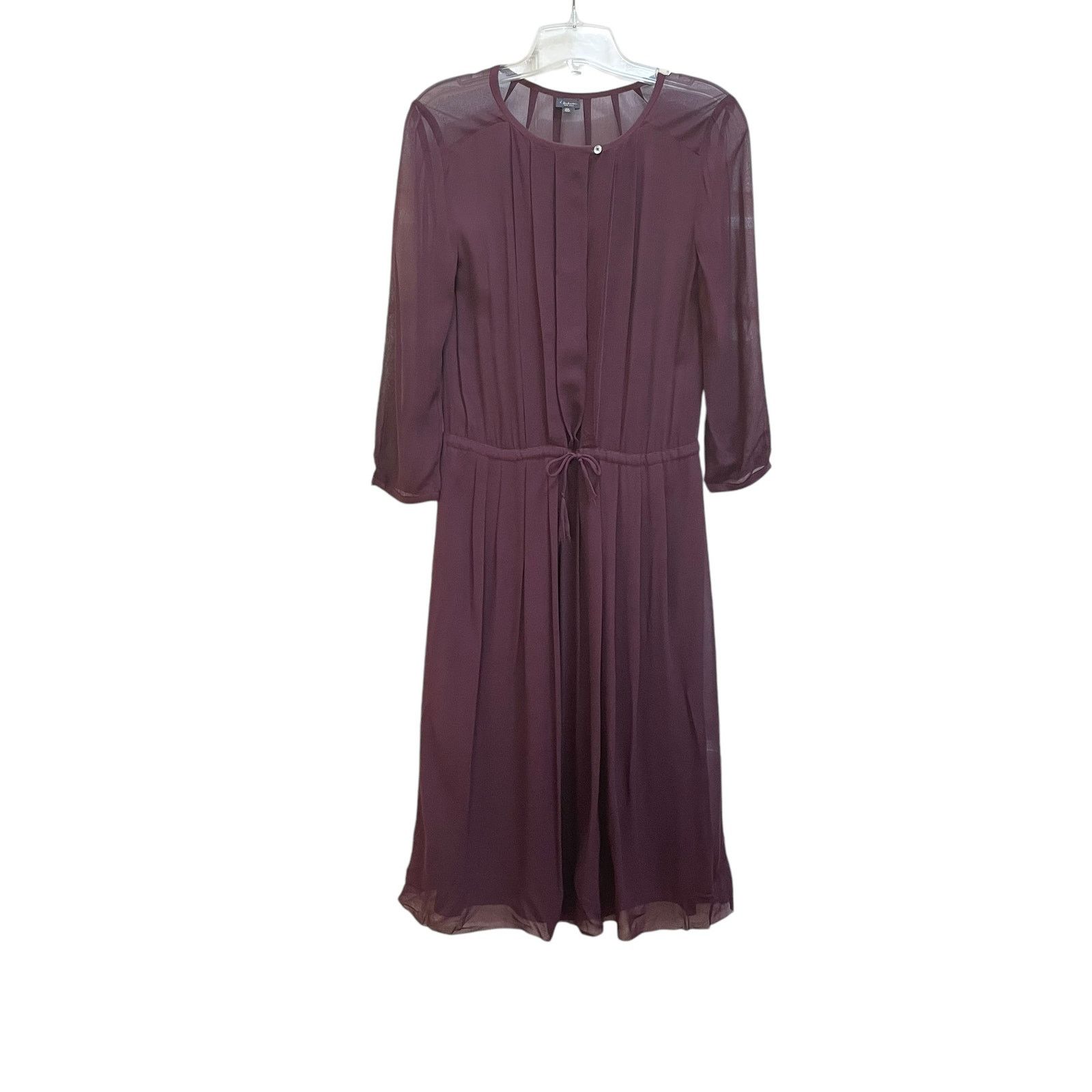 Aritzia Babaton Aritzia Burgundy Pleated Tie Waist Crepe Midi Dress Size XS / US 0-2 / IT 36-38 - 1 Thumbnail