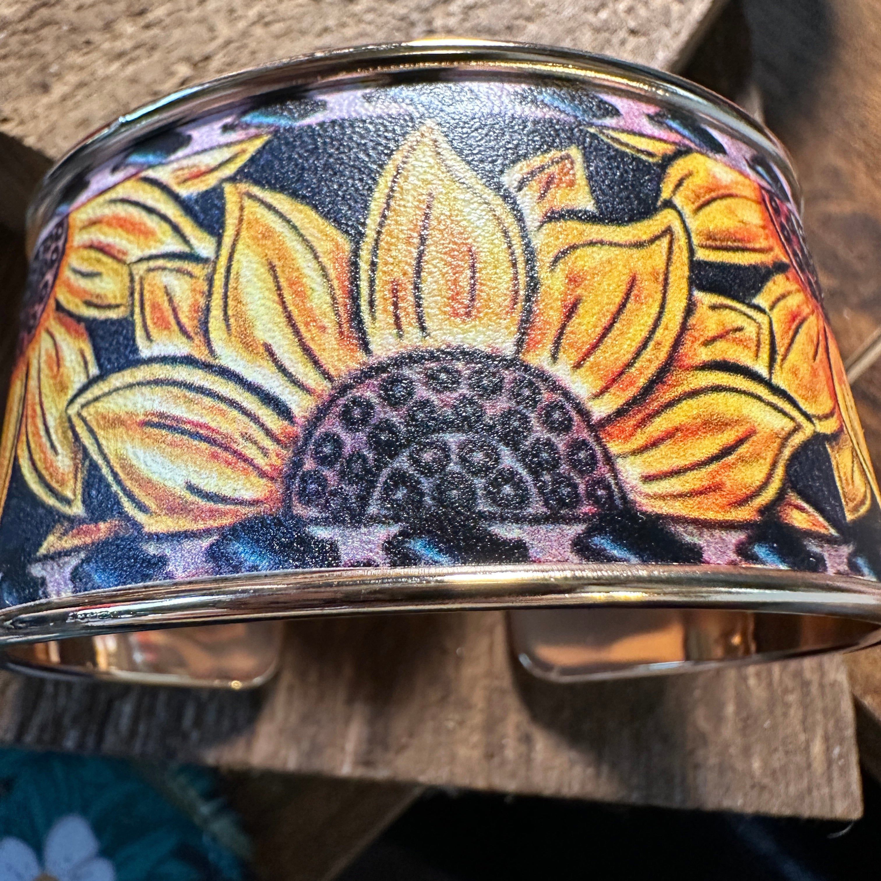 Other Boho Western Chic Sunflowers Wide Cuff Bangle Bracelet, Flor Size ONE SIZE - 7 Thumbnail