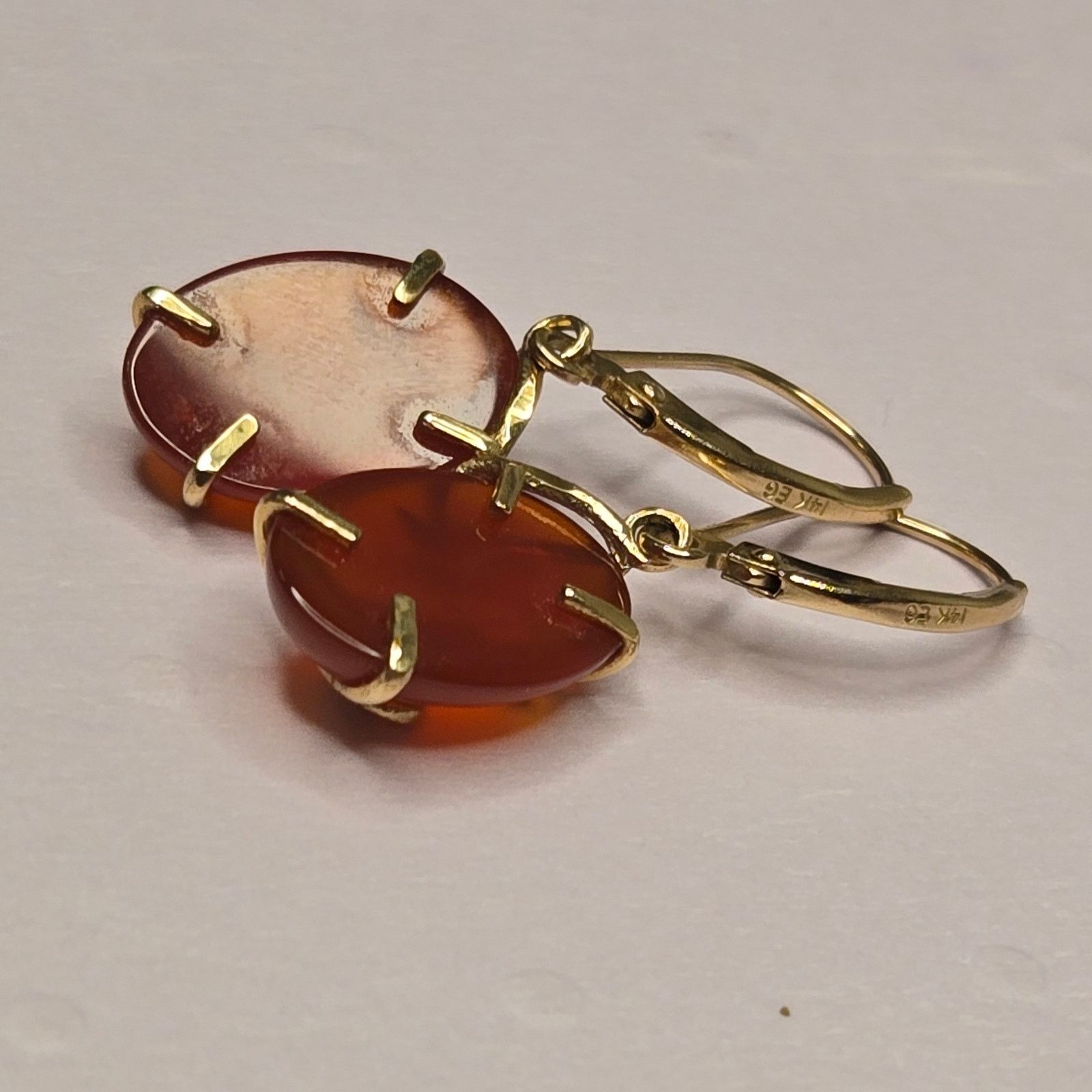 Vintage Vintage 14K Gold Carnelian Agate Dangle Earrings Statement Size ONE SIZE - 5 Thumbnail
