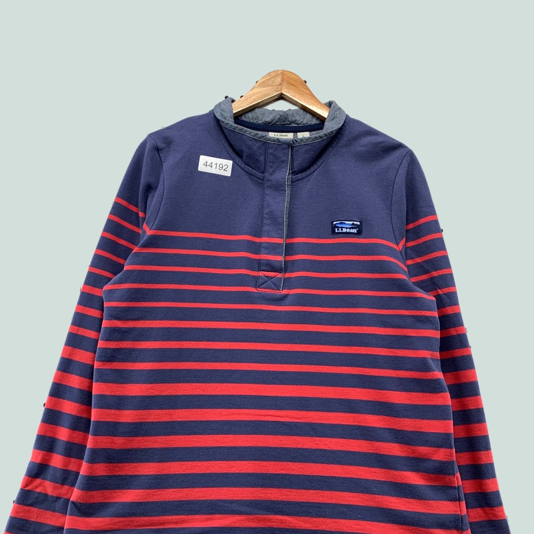 Vintage L.L.Bean Soft Cotton Rugby Henley Pullover Sweatshirt Womens Large Blue Red Size L / US 10 / IT 46 - 1 Thumbnail
