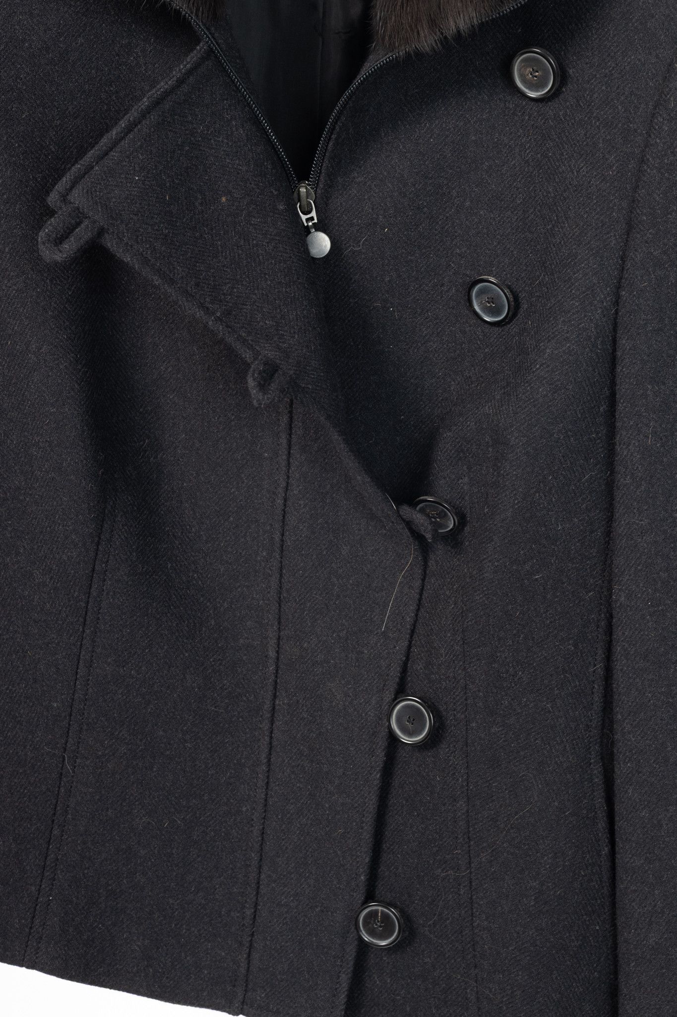 Akris Akris Punto Wool Herringbone-Flannel Fur-Collar Jacket Size L / US 10 / IT 46 - 7 Thumbnail