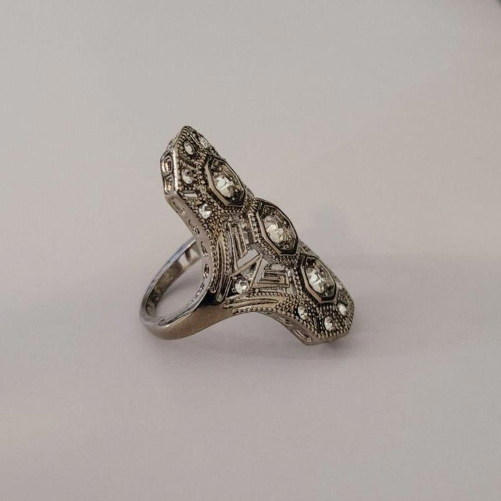 Designer Vintage 925 Sterling Silver European Cut Art Deco Ring Size ONE SIZE - 8 Thumbnail
