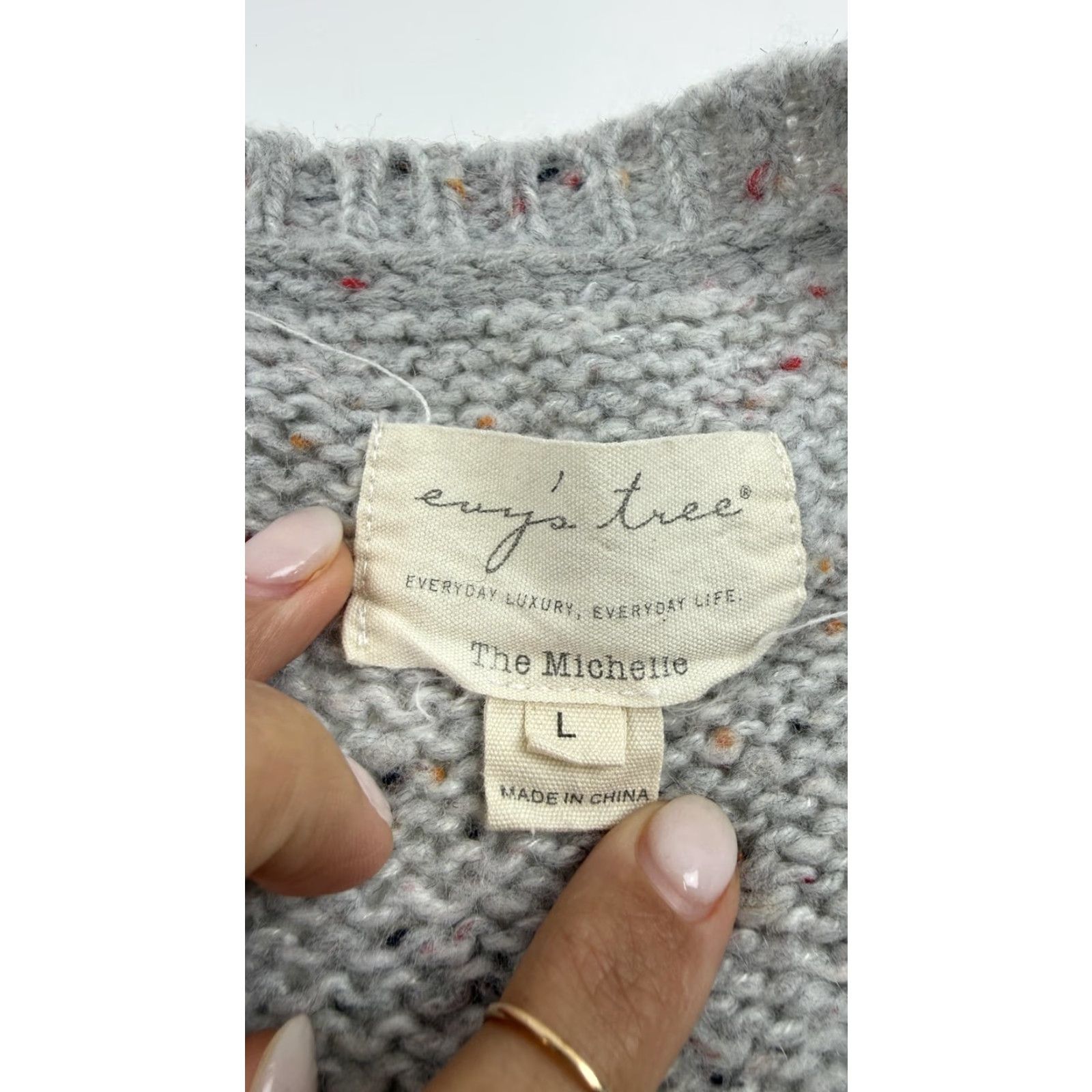 Vintage Evys Tree The Michelle V Neck Wool Blend Speckled ET1002T Sweater Womens Large Gray V-Neck Long Sleeve Raglan Knit Pullover Size L / US 10 / IT 46 - 4 Thumbnail