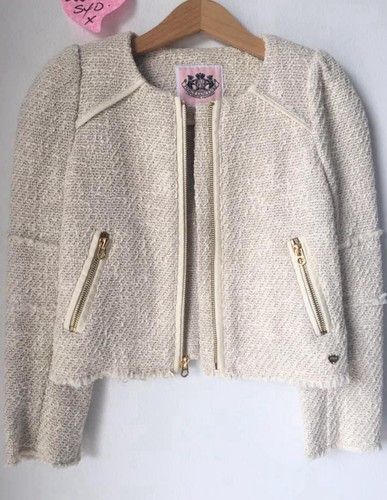 Juicy Couture JUICY COUTURE Girls Cream/oatmeal Tweed Boucle Jacket Size ONE SIZE - 9 Thumbnail