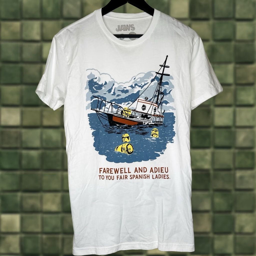 Vintage Mondo Jaws T Shirt Mens S White Movie Graphic Tee Farewell Adieu Quote Size US S / EU 44-46 / 1 - 1 Thumbnail