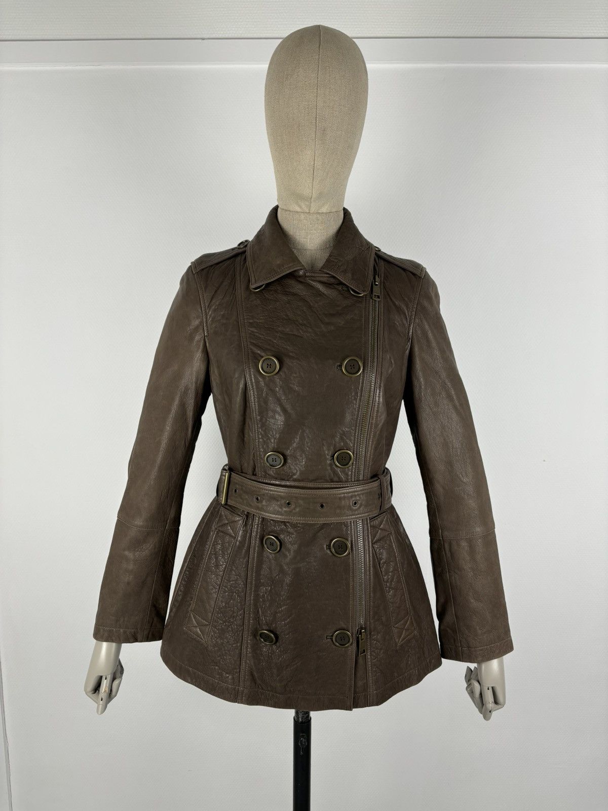 Burberry × Burberry Prorsum BRIT LAMBSKIN Nova Check Double-Breasted Zip Coat Belt Trench Jacket Size L / US 10 / IT 46 - 2 Thumbnail