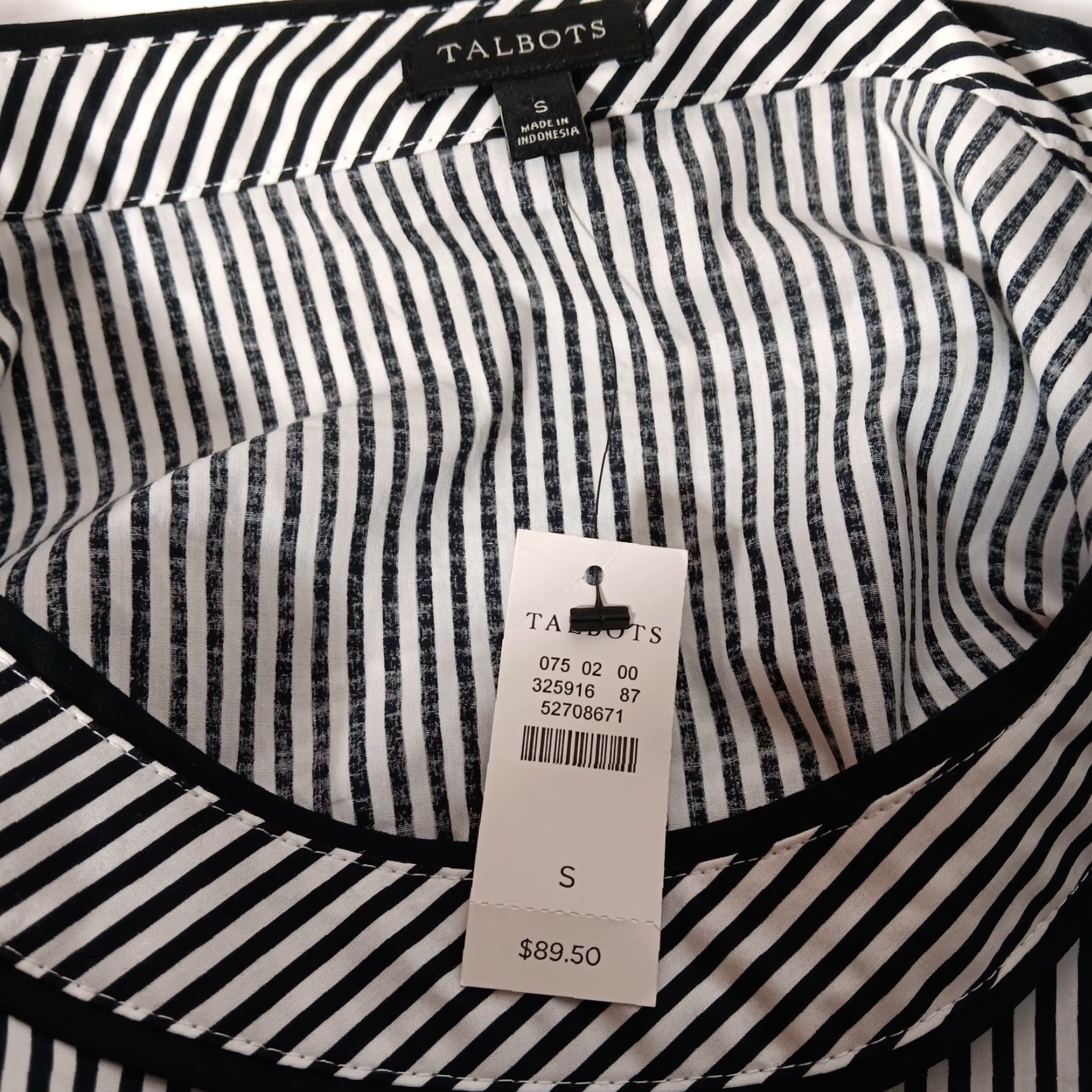 Talbots VINTAGE Talbots Women's Blouse Pullover Size Small Black White Striped Cotton Classic Fitted Sleeve Zipper Size S / US 4 / IT 40 - 6 Thumbnail