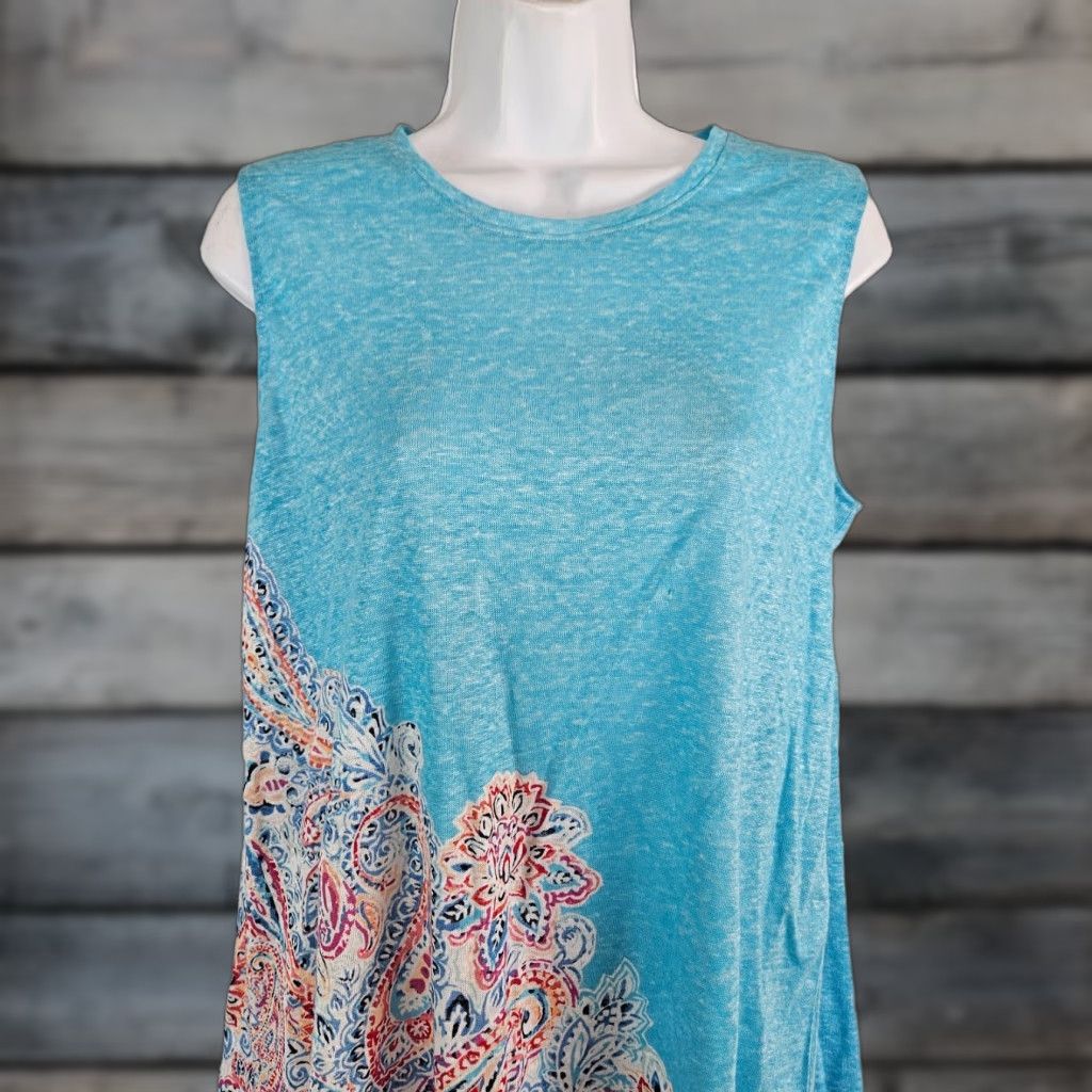 J. Jill J Jill Love Linen Womens Top Sz Small Blue Pink Paisley Sleeveless Shirt Size S / US 4 / IT 40 - 1 Thumbnail