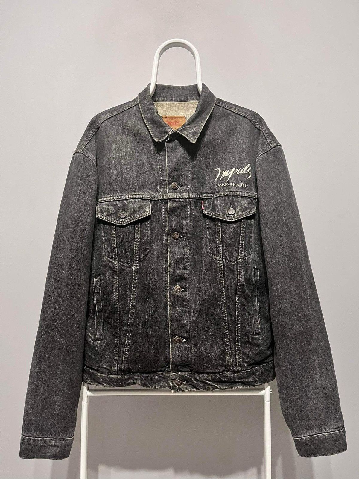 image of Band Tees x Levis Vintage 80's Levi’S Type 3 Denim Trucker Jacket Faded Black, Men's (Size Large)