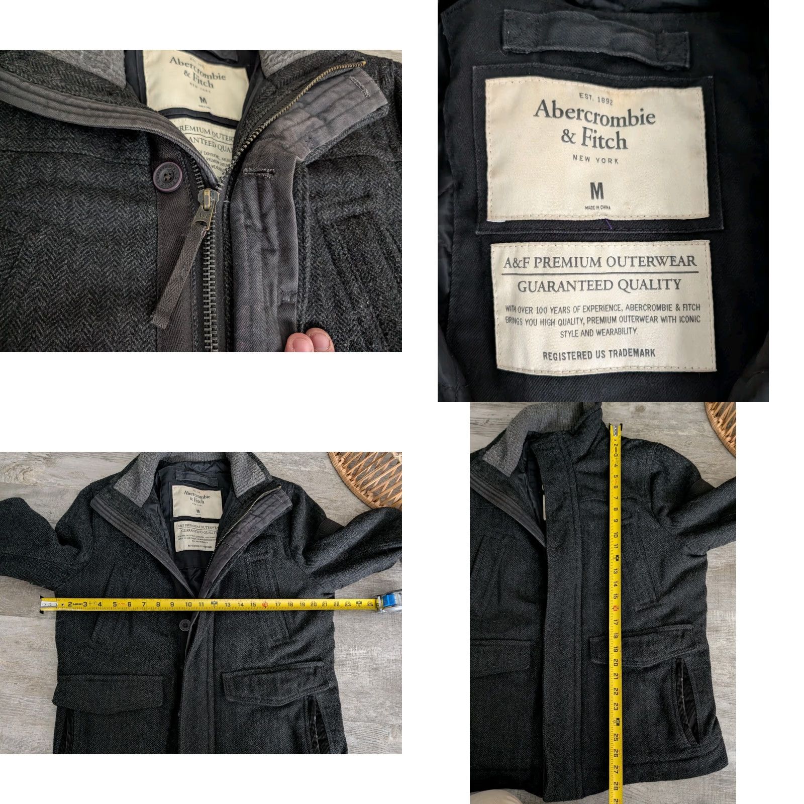 Abercrombie & Fitch VINTAGE Abercrombie & Fitch Premium Wool Quilted Coat Jacket Pea Coat Mens M Zip Button Gray Size US M / EU 48-50 / 2 - 8 Thumbnail