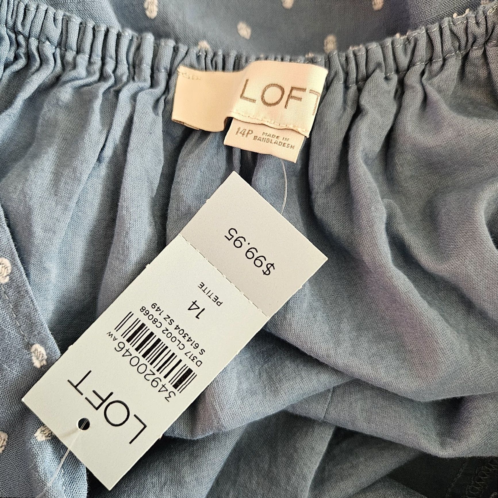 Loft Ann Taylor LOFT Dress Womens Sz 14 Blue White Cotton Clip Tie Back Flounce Swing Size XL / US 12-14 / IT 48-50 - 5 Thumbnail
