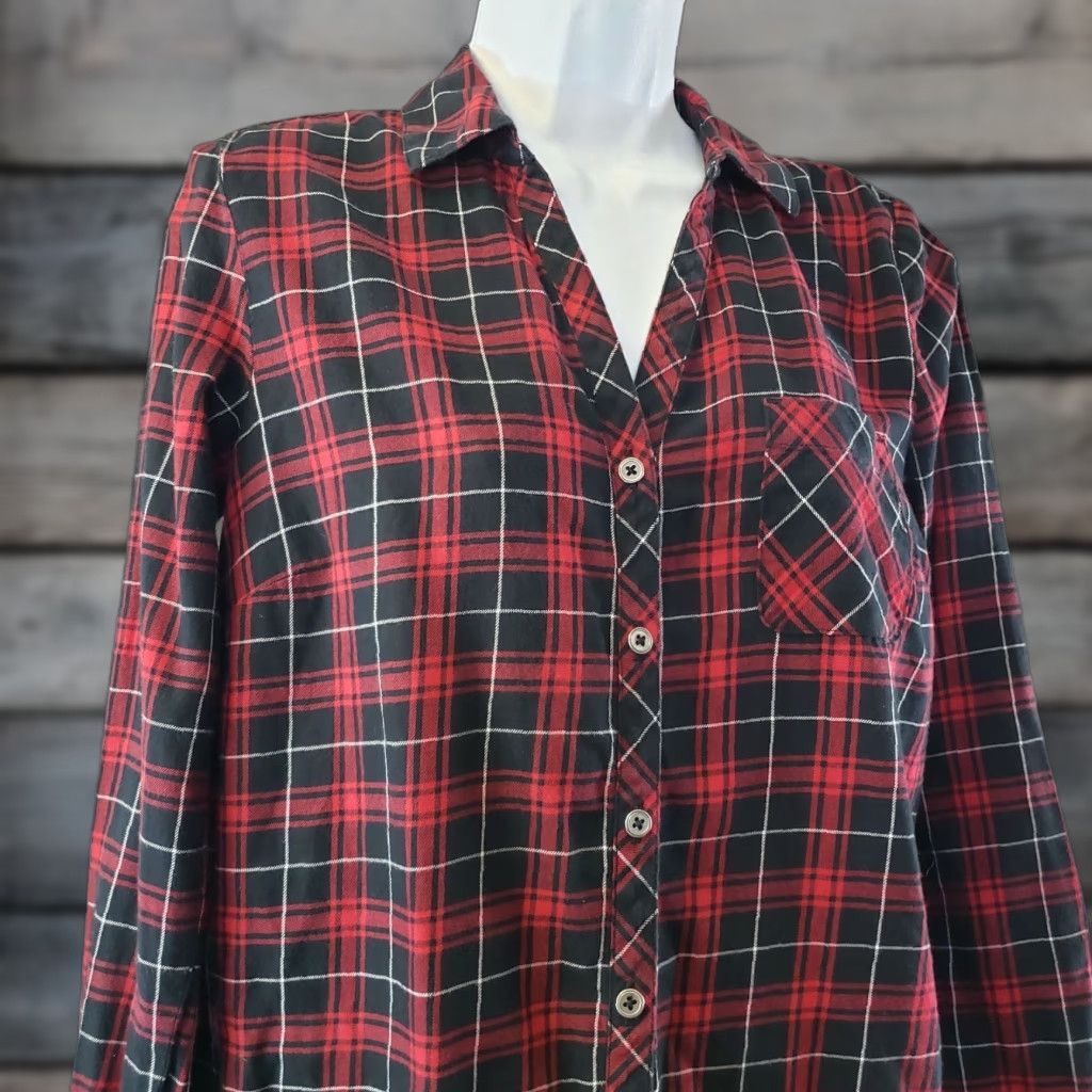 J. Jill J Jill Womens Tunic Top XS Black Plaid Long Sleeve Button Front Cotton Shirt Womens XS Black Plaid Tunic Top Size XS / US 0-2 / IT 36-38 - 1 Thumbnail