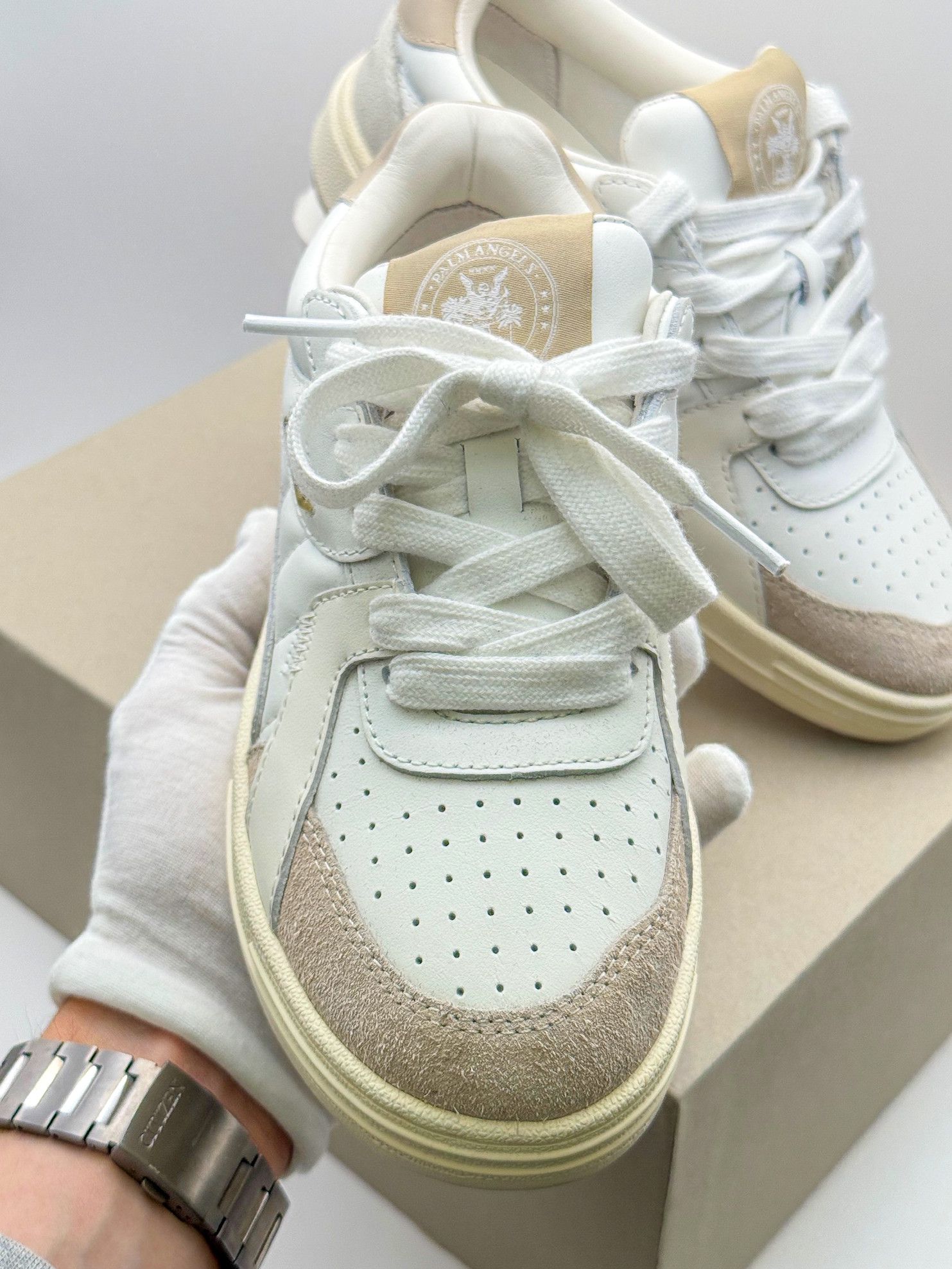 Palm Angels Palm Angels University White Beige Luxury Sneakers Size US 6 / IT 36 - 3 Thumbnail