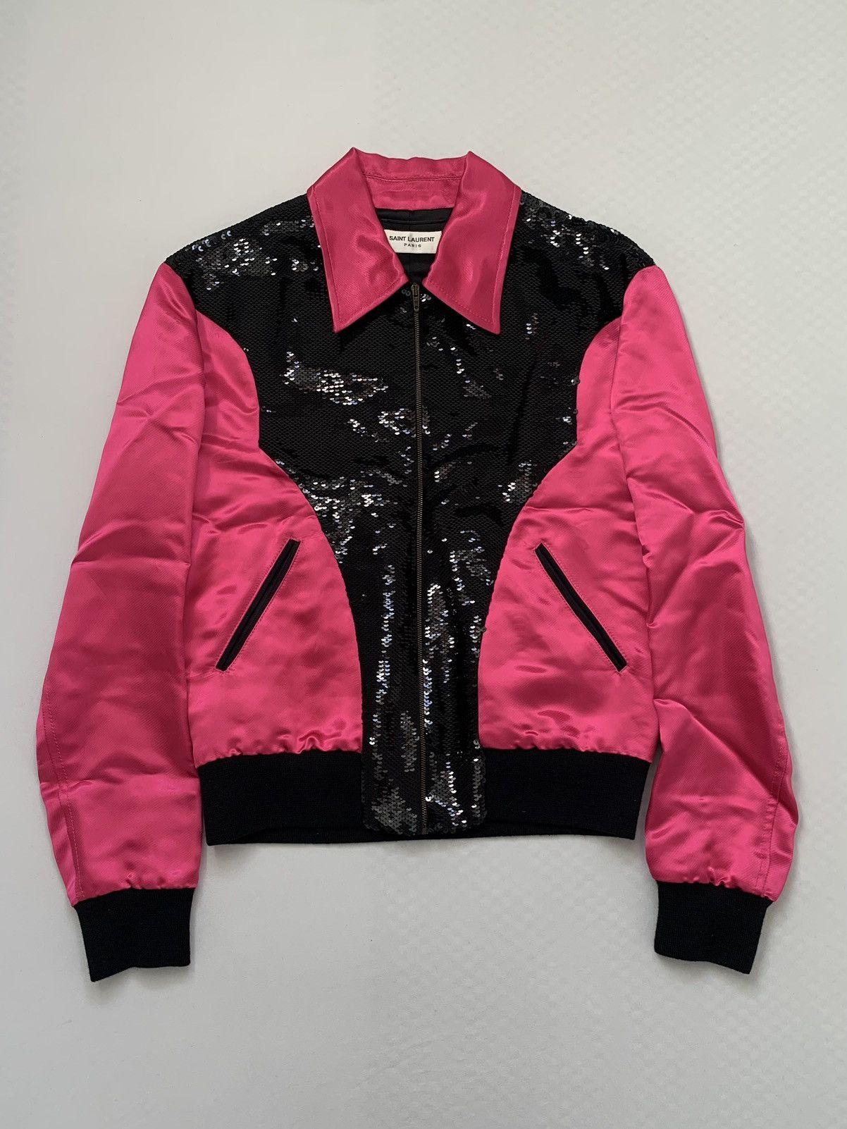 image of Hedi Slimane x Saint Laurent Paris Fw2016 1/1 Sample Sequin Jacket Pink in Black, Men's (Size Small