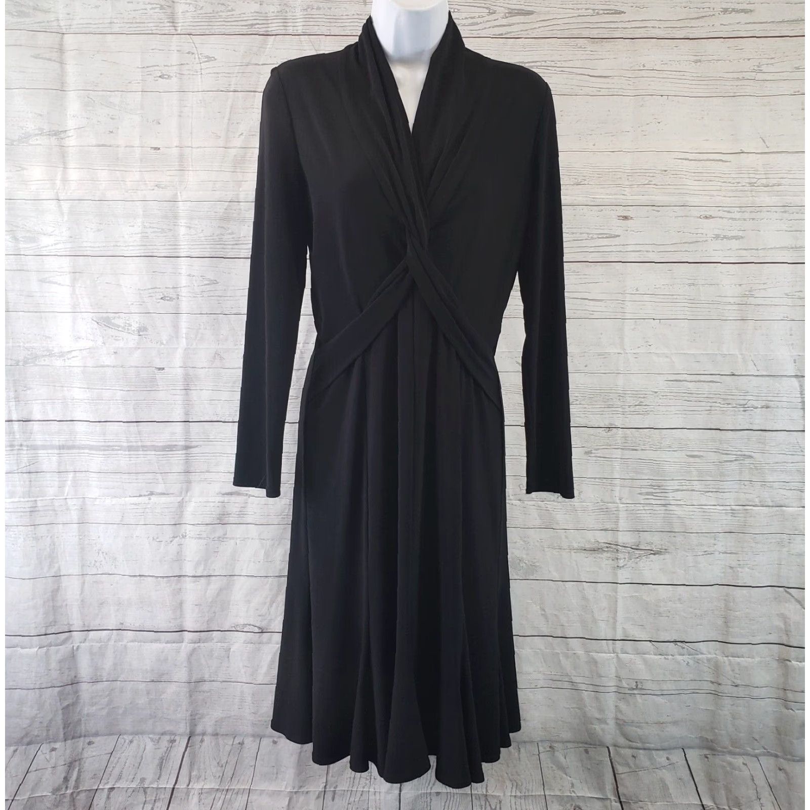Joseph Ribkoff VINTAGE Joseph Ribkoff Womens Dress Sz 8 Solid Black Twisted Front Long Sleeve Size M / US 6-8 / IT 42-44 - 2 Thumbnail