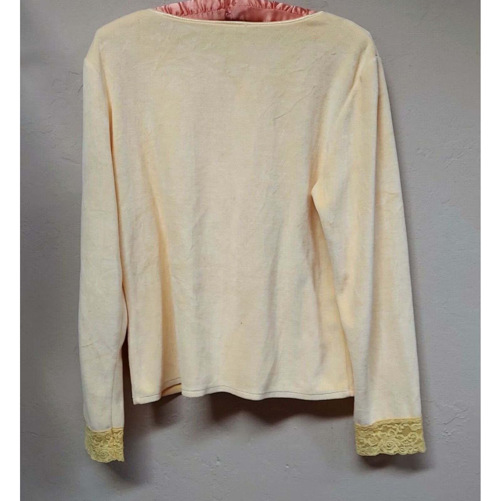 J. Jill J.Jill Womens Cardigan Velour Velvet Lace-Cuff Button Front Yellow Small Size S / US 4 / IT 40 - 2 Thumbnail