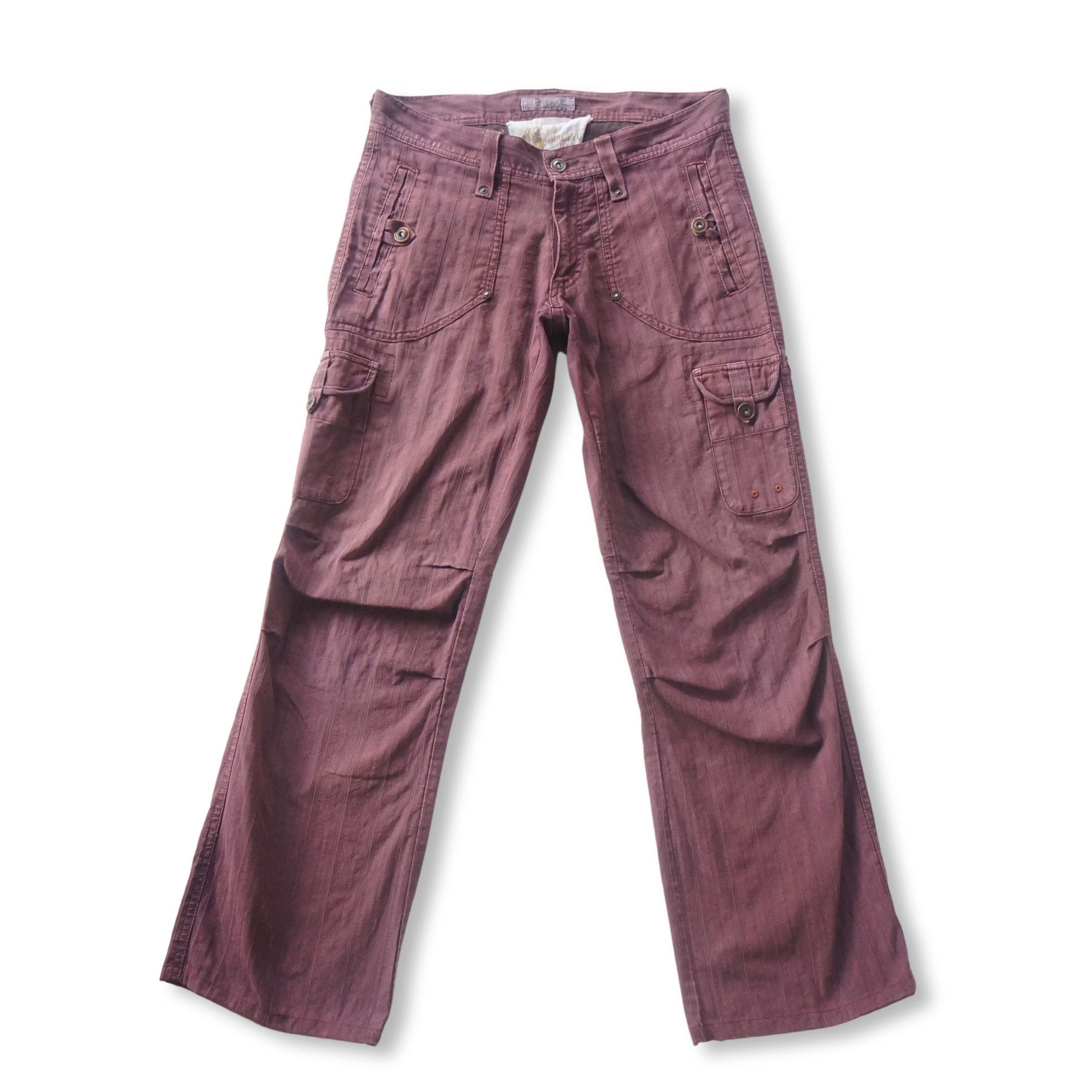 Japanese Brand × Vintage OilCake Multi Pockets Distressed Faded Maroon Cargo Pants Size 29" - 1 Thumbnail